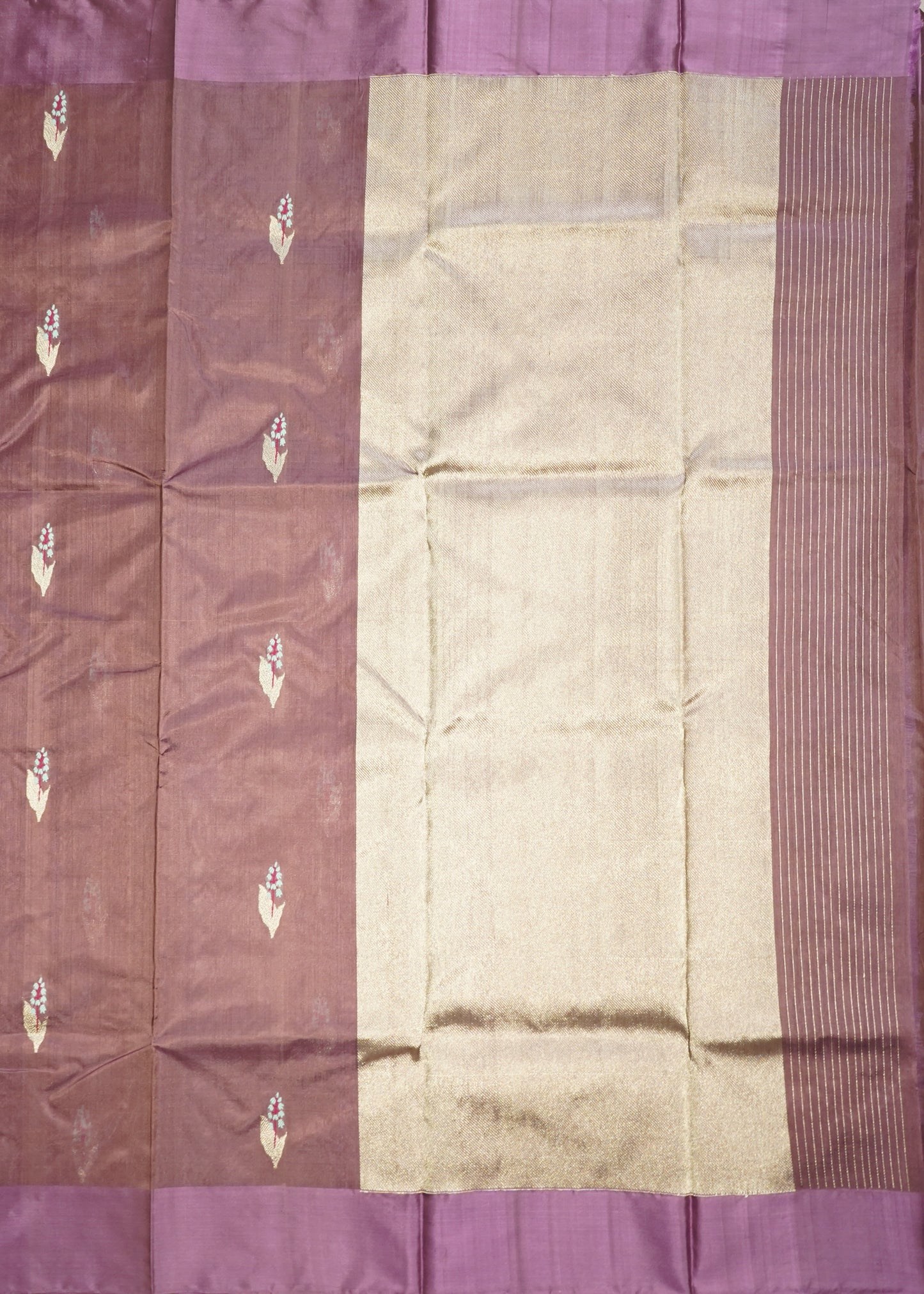 Mauve Chanderi Eknali Zari Buti Pure Silk Handloom Saree