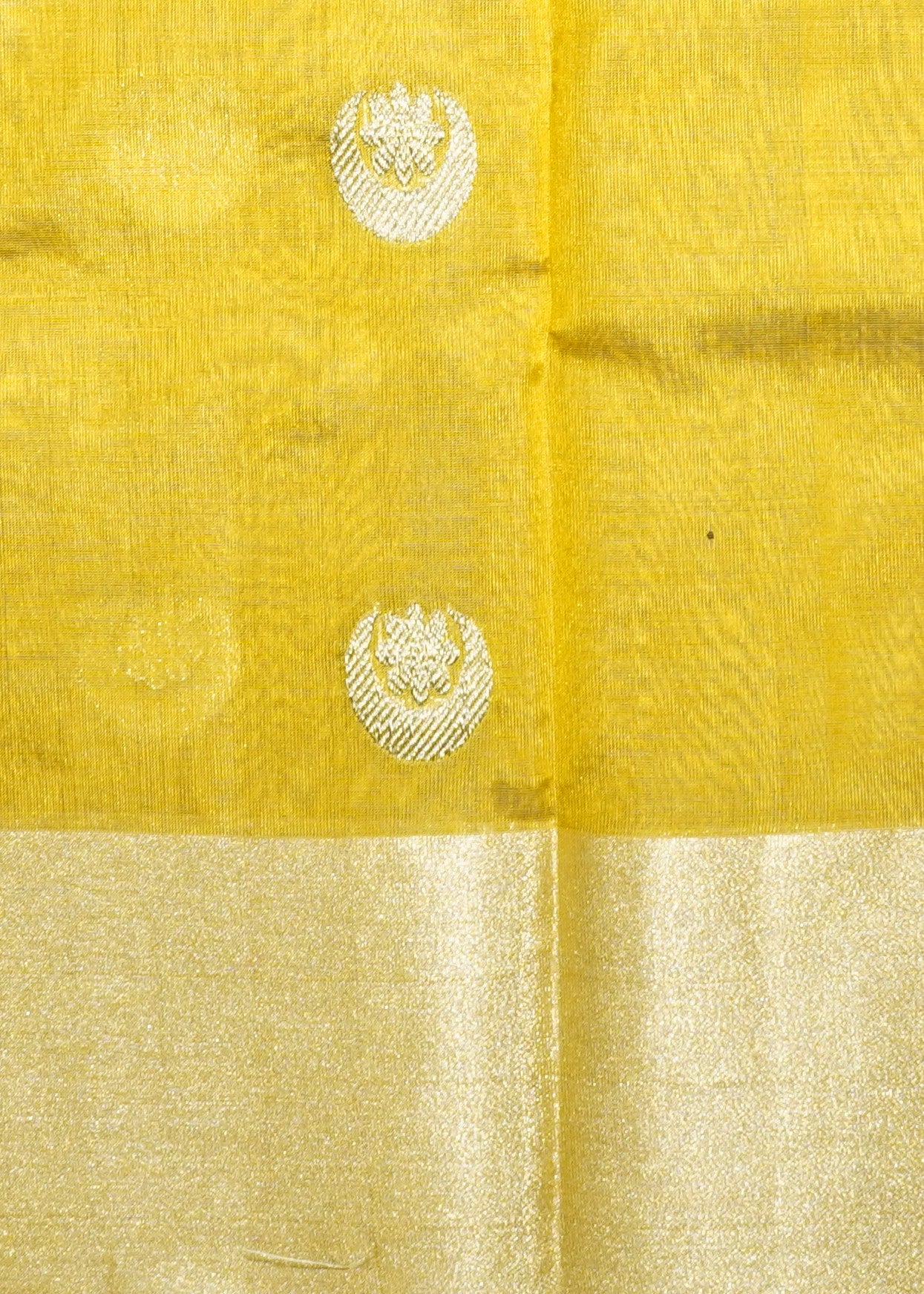 Mustard Yelow Chanderi Eknali Zari Buti Pure Silk Handloom Saree