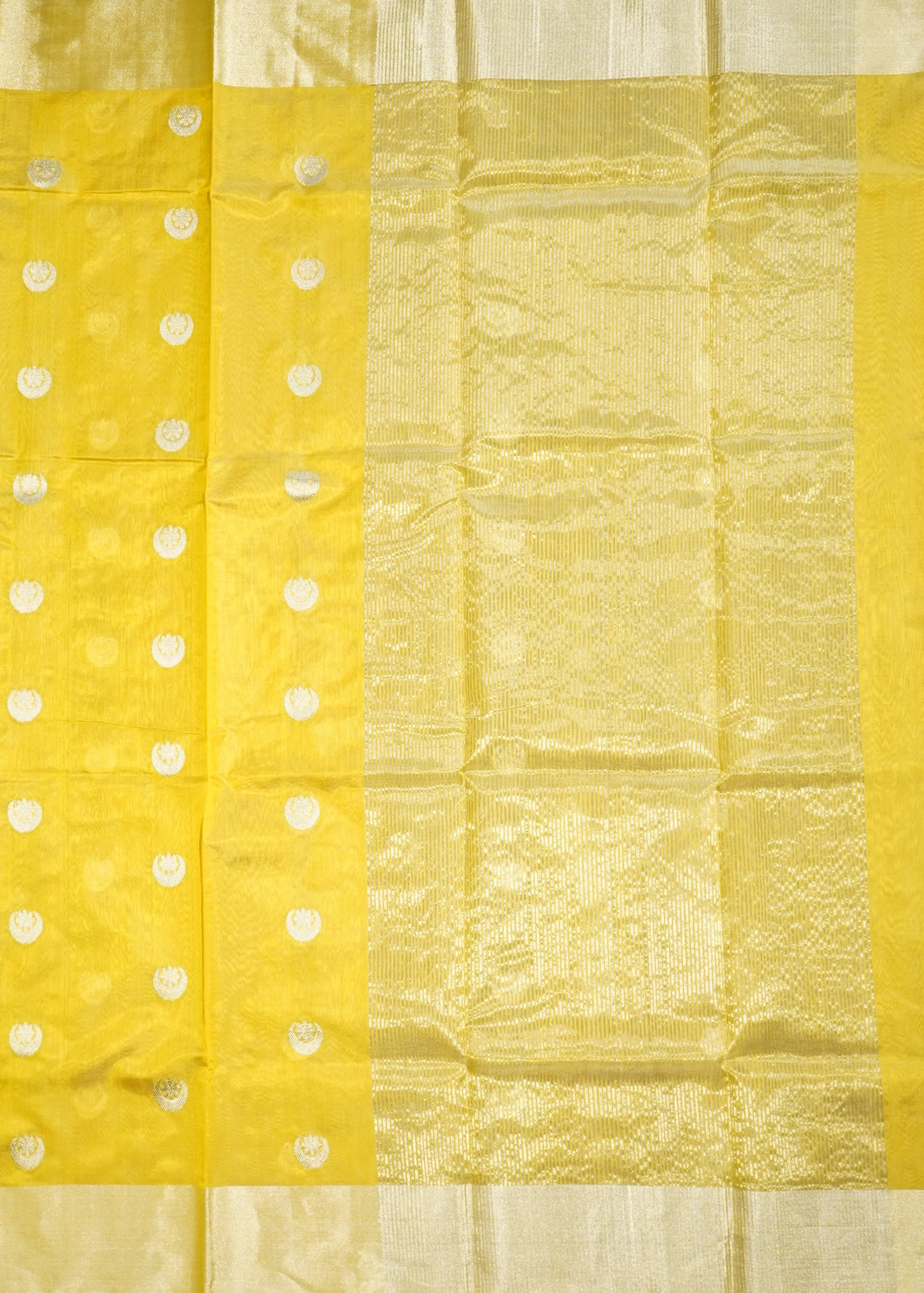 Mustard Yelow Chanderi Eknali Zari Buti Pure Silk Handloom Saree