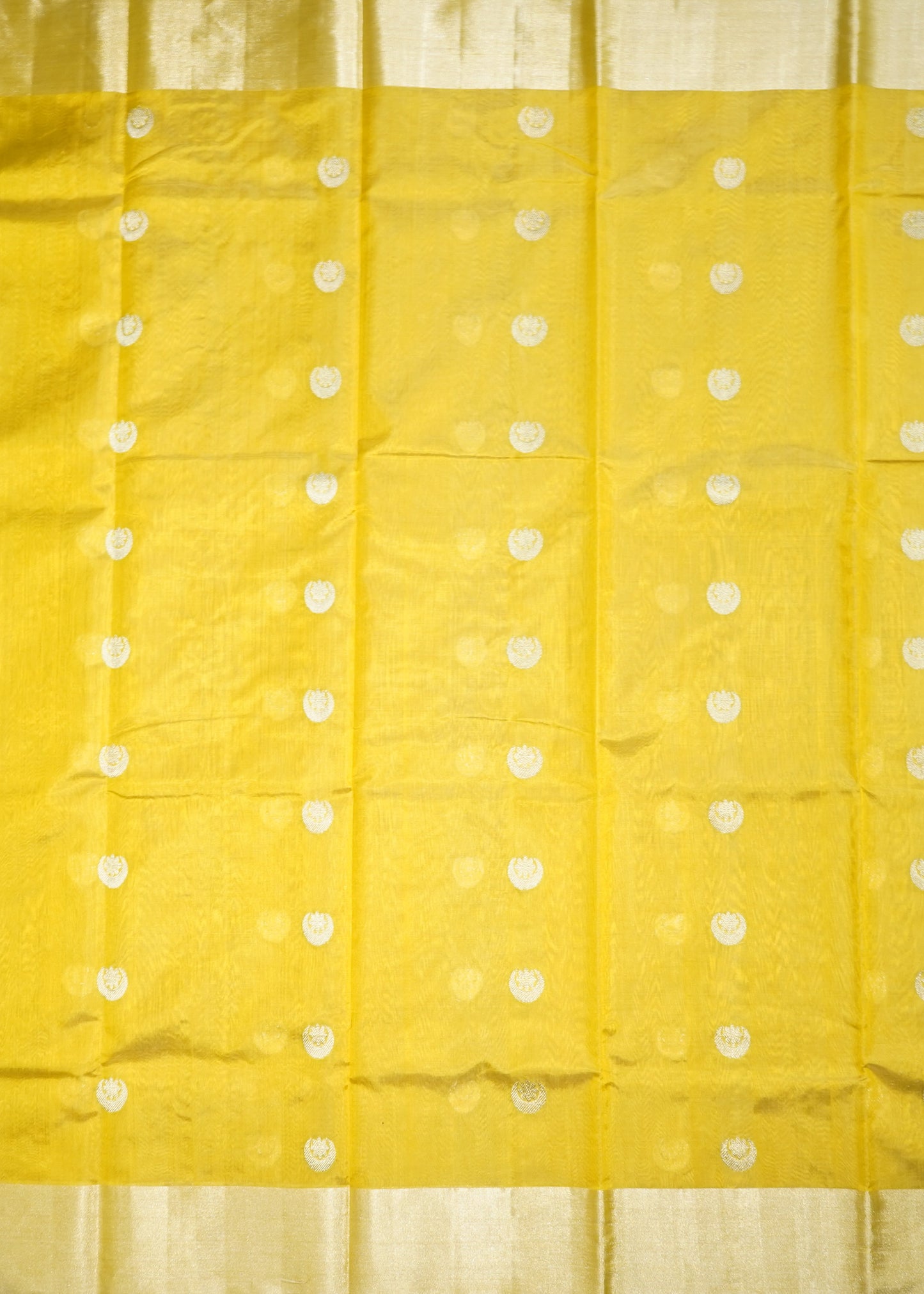 Mustard Yelow Chanderi Eknali Zari Buti Pure Silk Handloom Saree