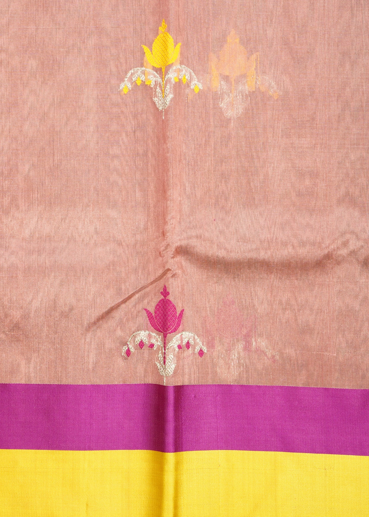 Apricot Chanderi Eknali Zari Buti Pure Silk Handloom Saree