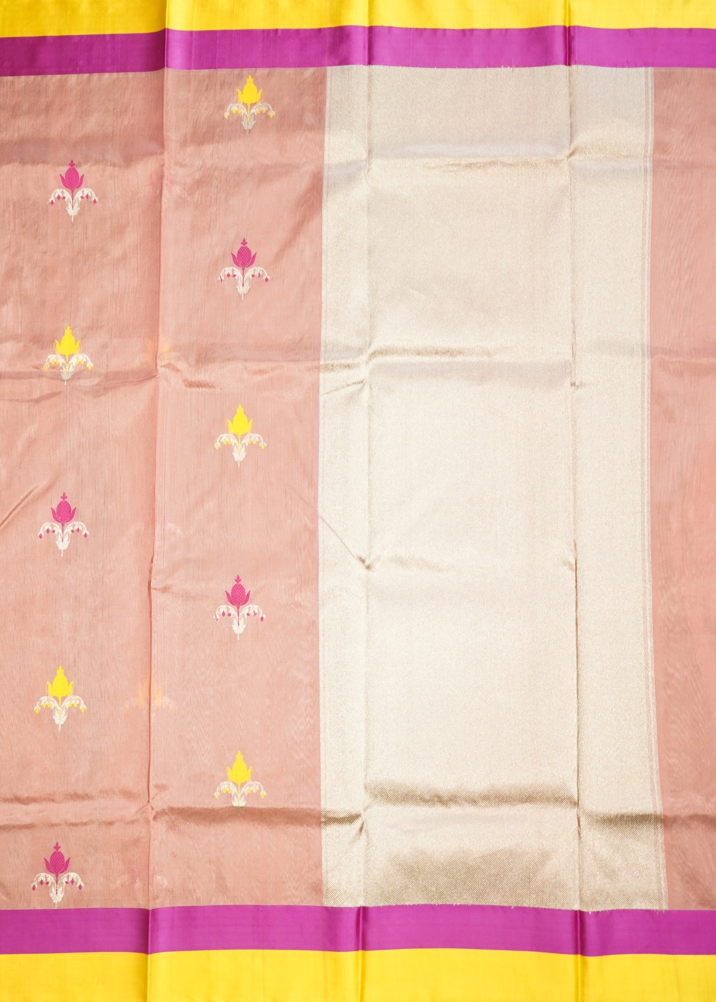 Apricot Chanderi Eknali Zari Buti Pure Silk Handloom Saree