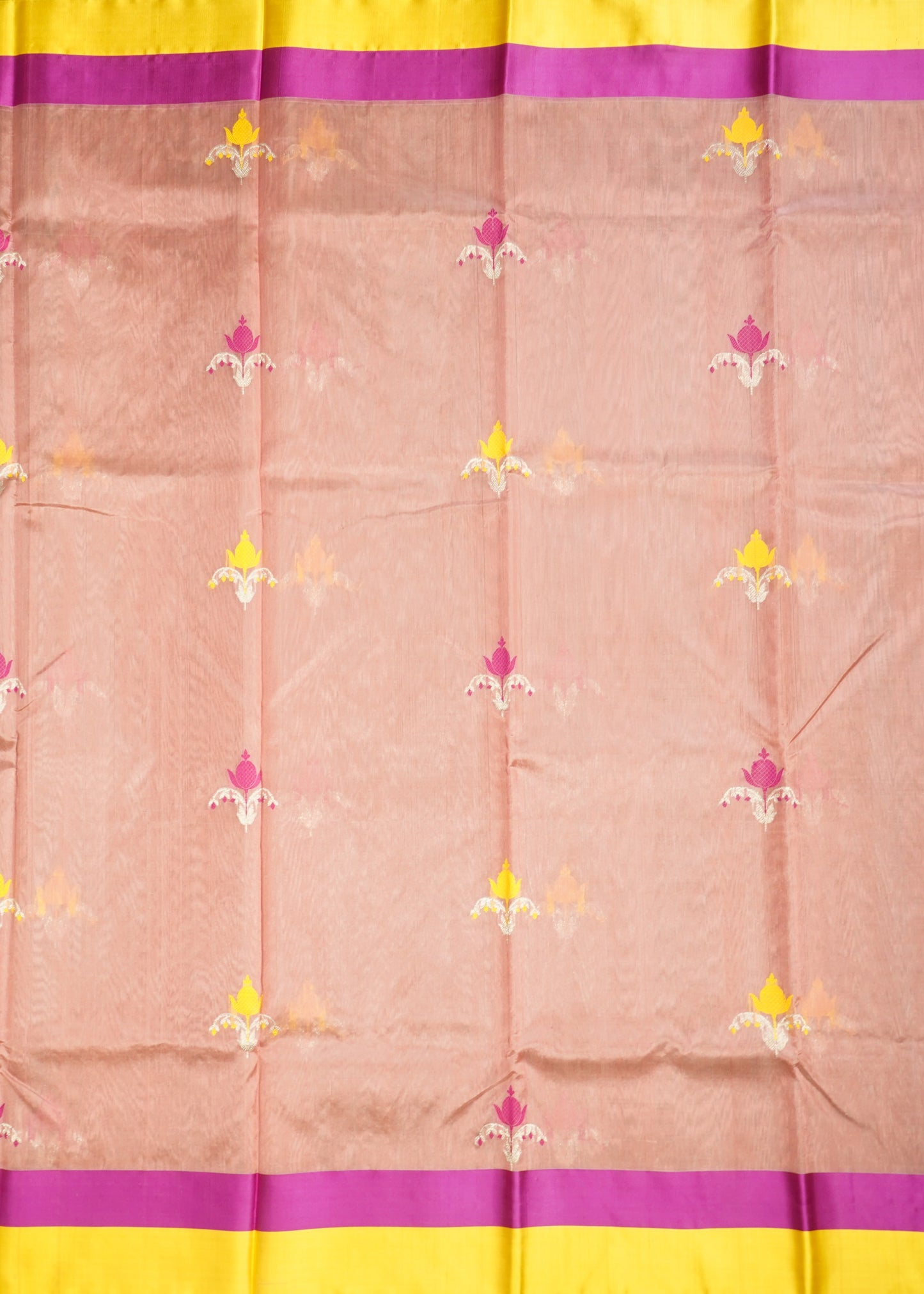 Apricot Chanderi Eknali Zari Buti Pure Silk Handloom Saree
