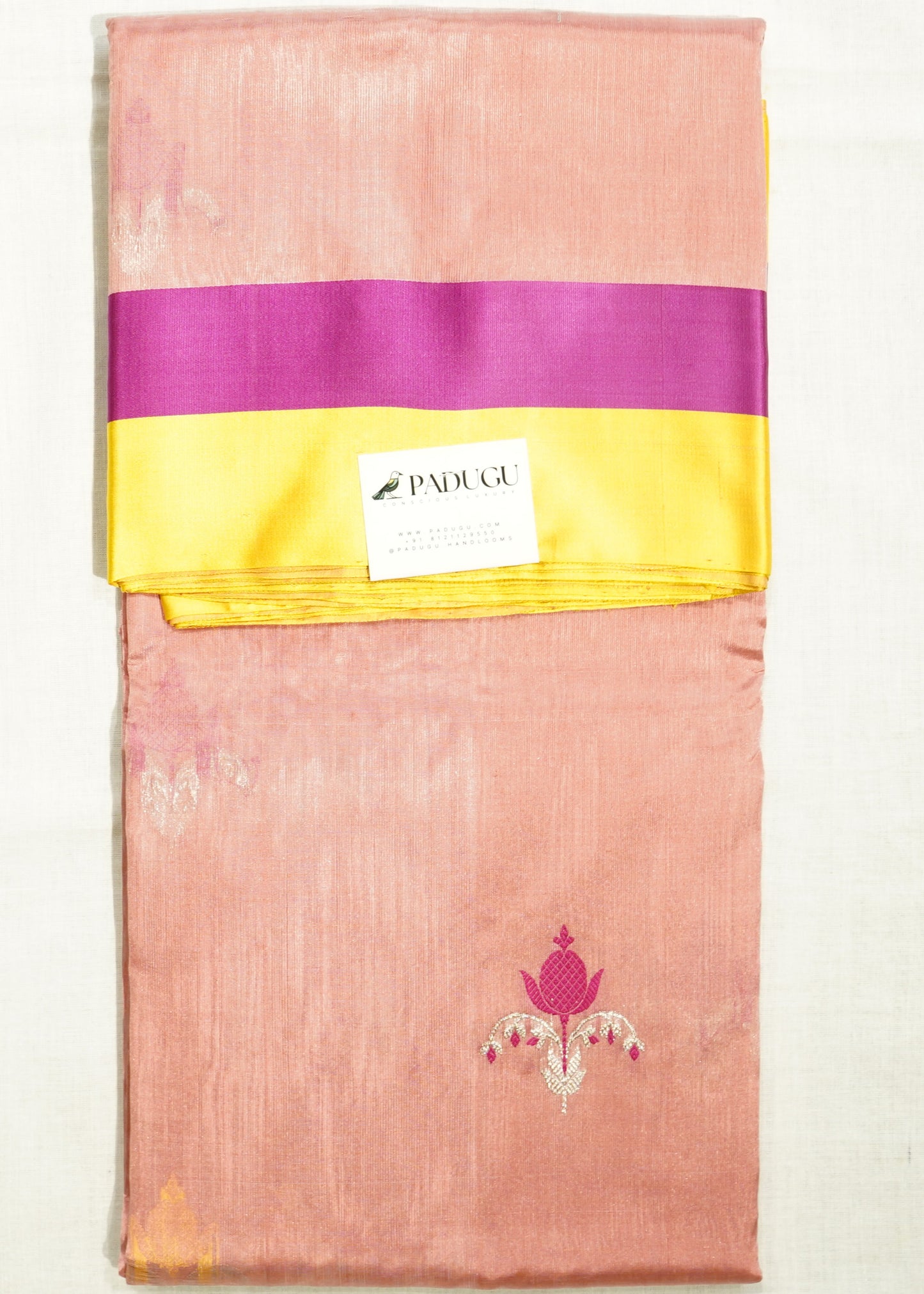 Apricot Chanderi Eknali Zari Buti Pure Silk Handloom Saree