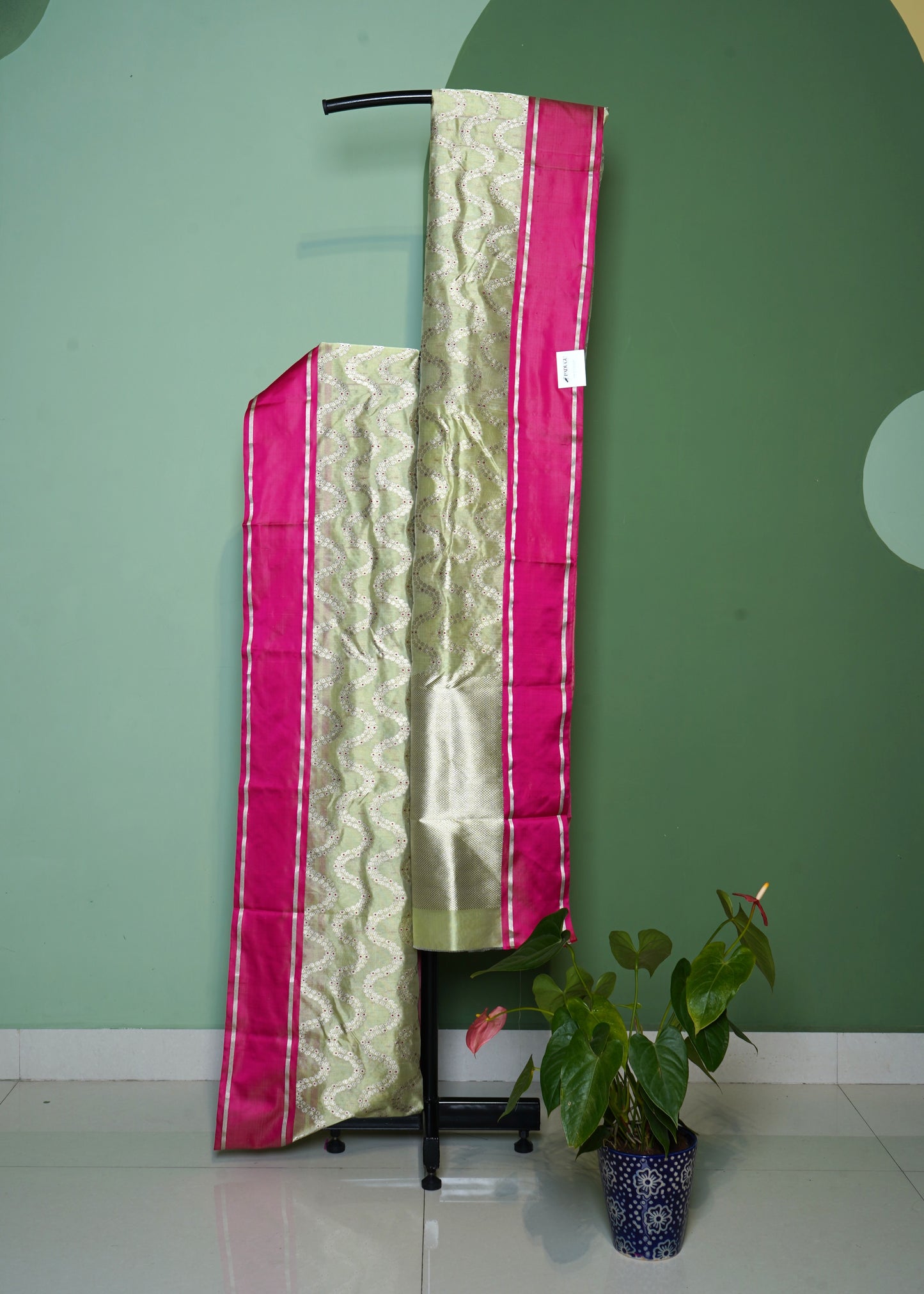 Sea Green Chanderi All over Zari buti Eknaliya Pure Silk Handloom Saree