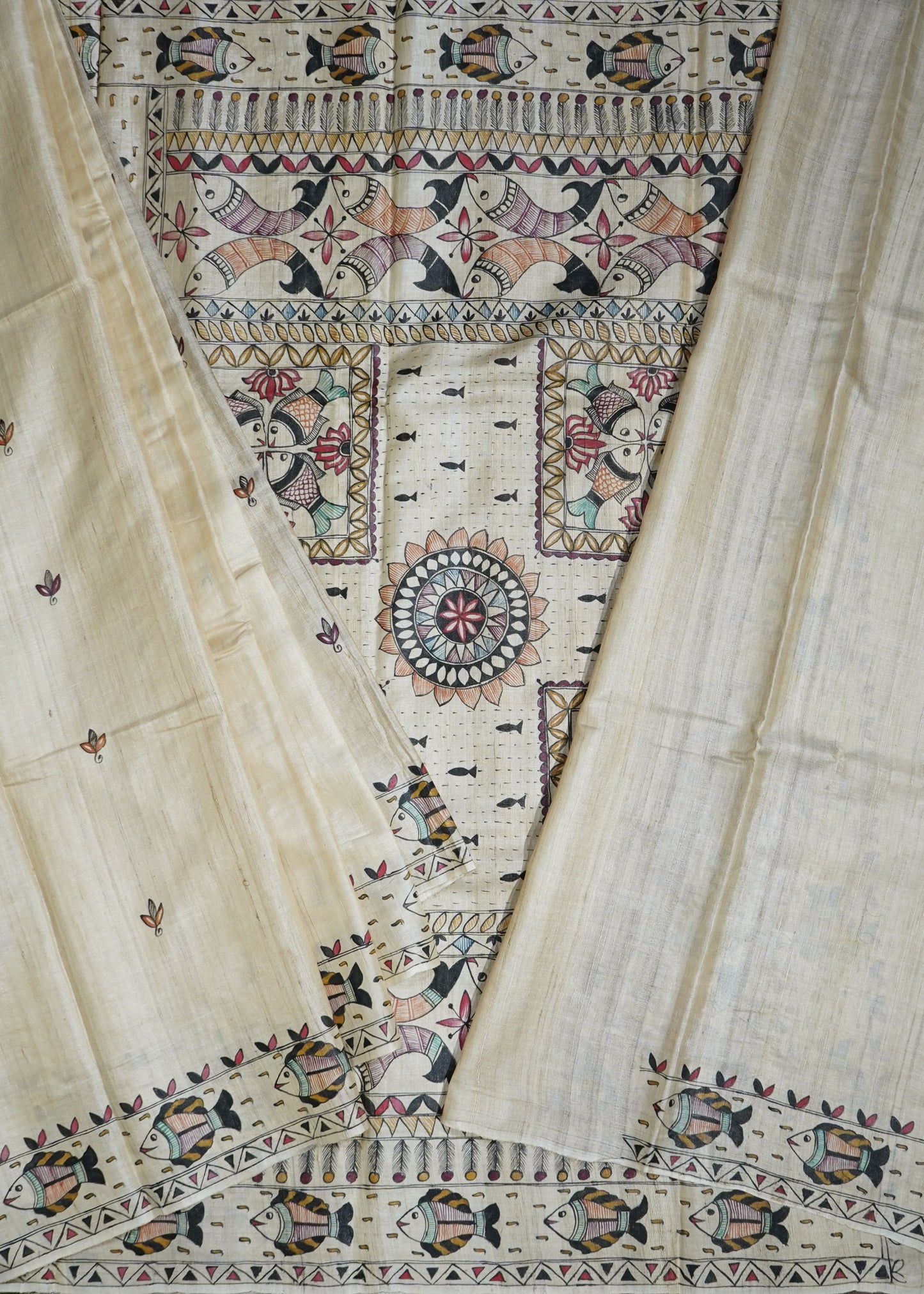 Cream Kosa Tussar Pure Silk Handloom Saree