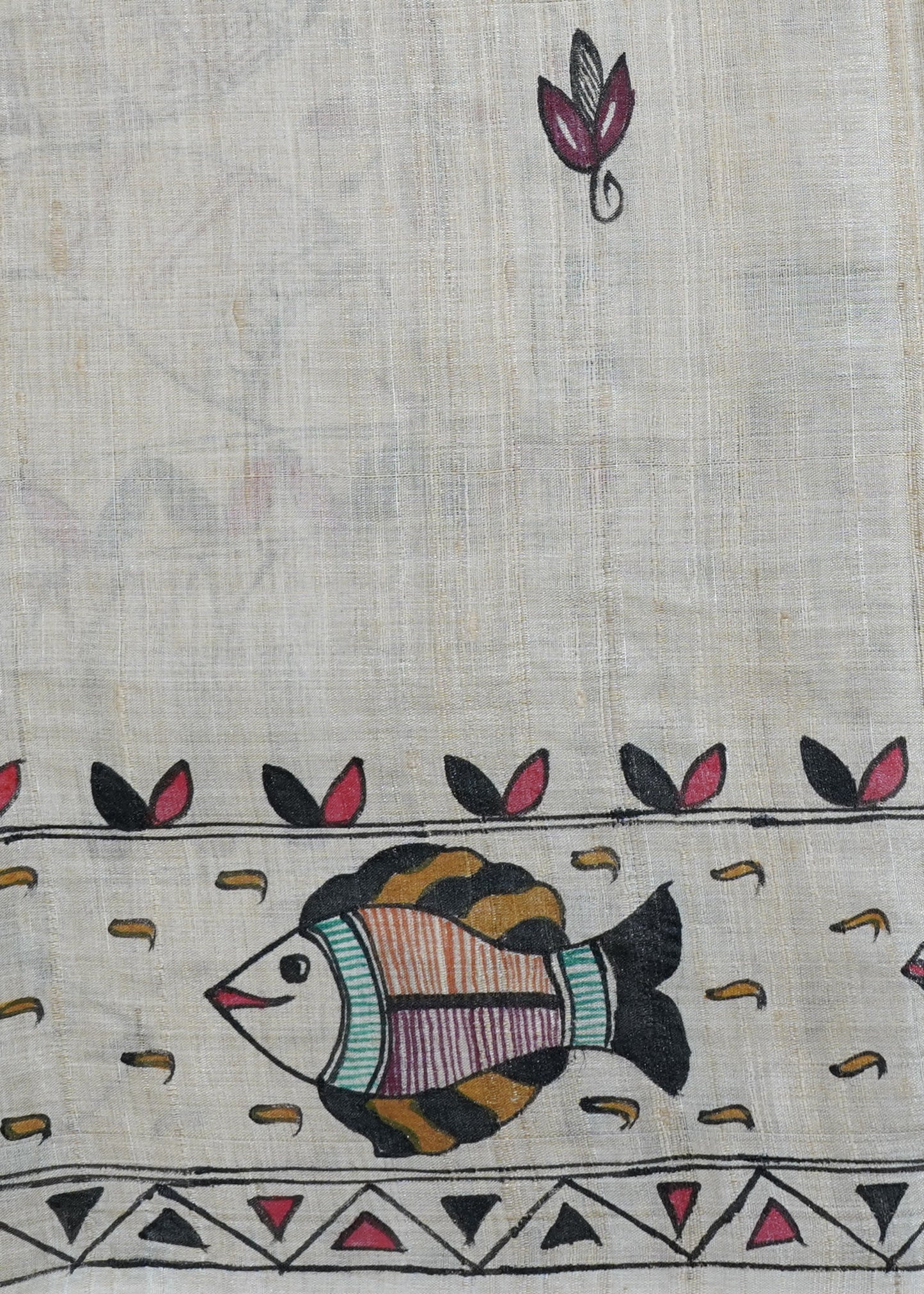 Cream Kosa Tussar Pure Silk Handloom Saree