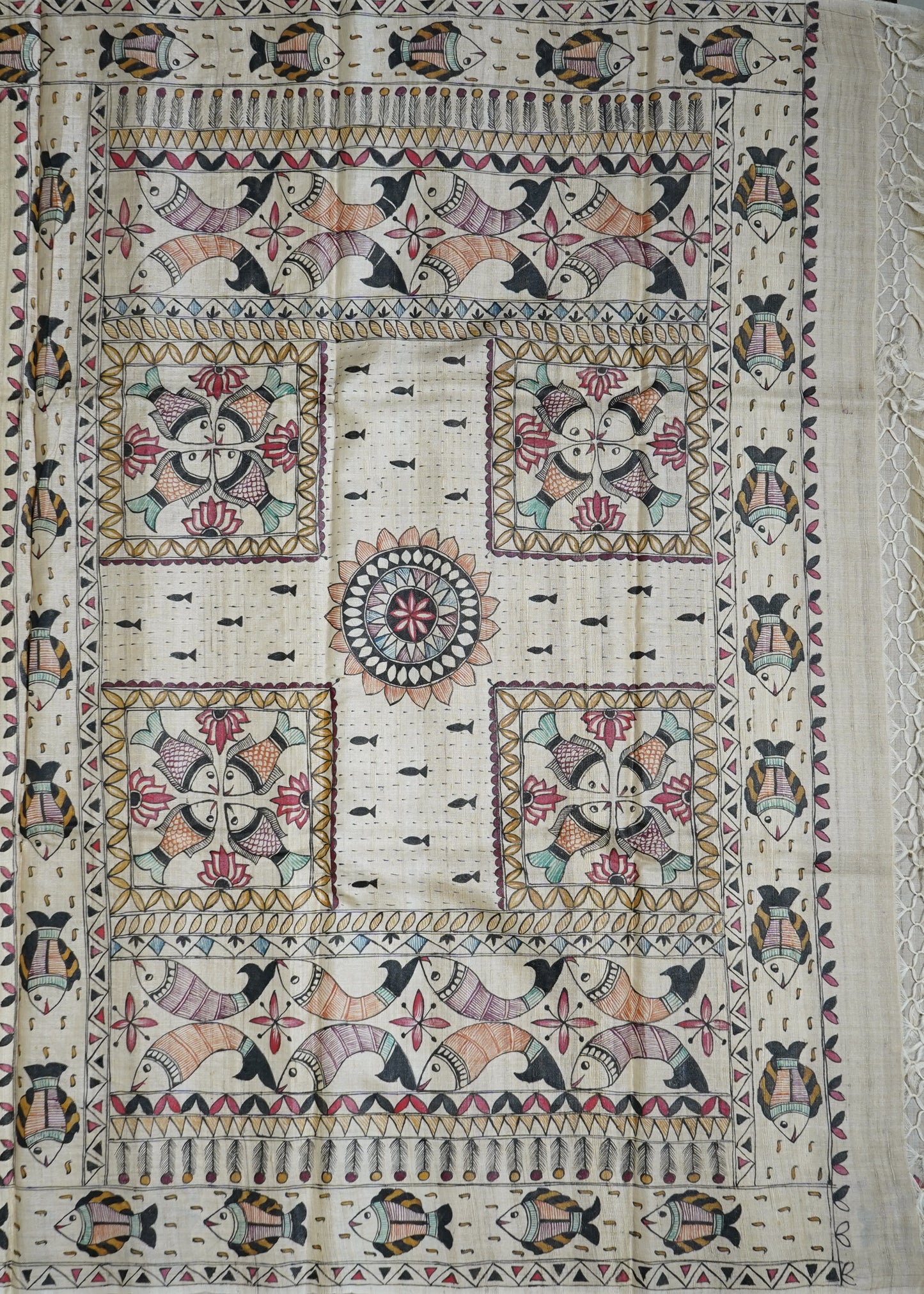 Cream Kosa Tussar Pure Silk Handloom Saree