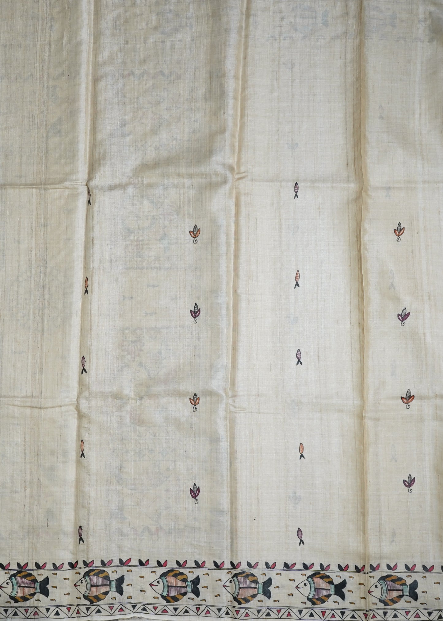 Cream Kosa Tussar Pure Silk Handloom Saree