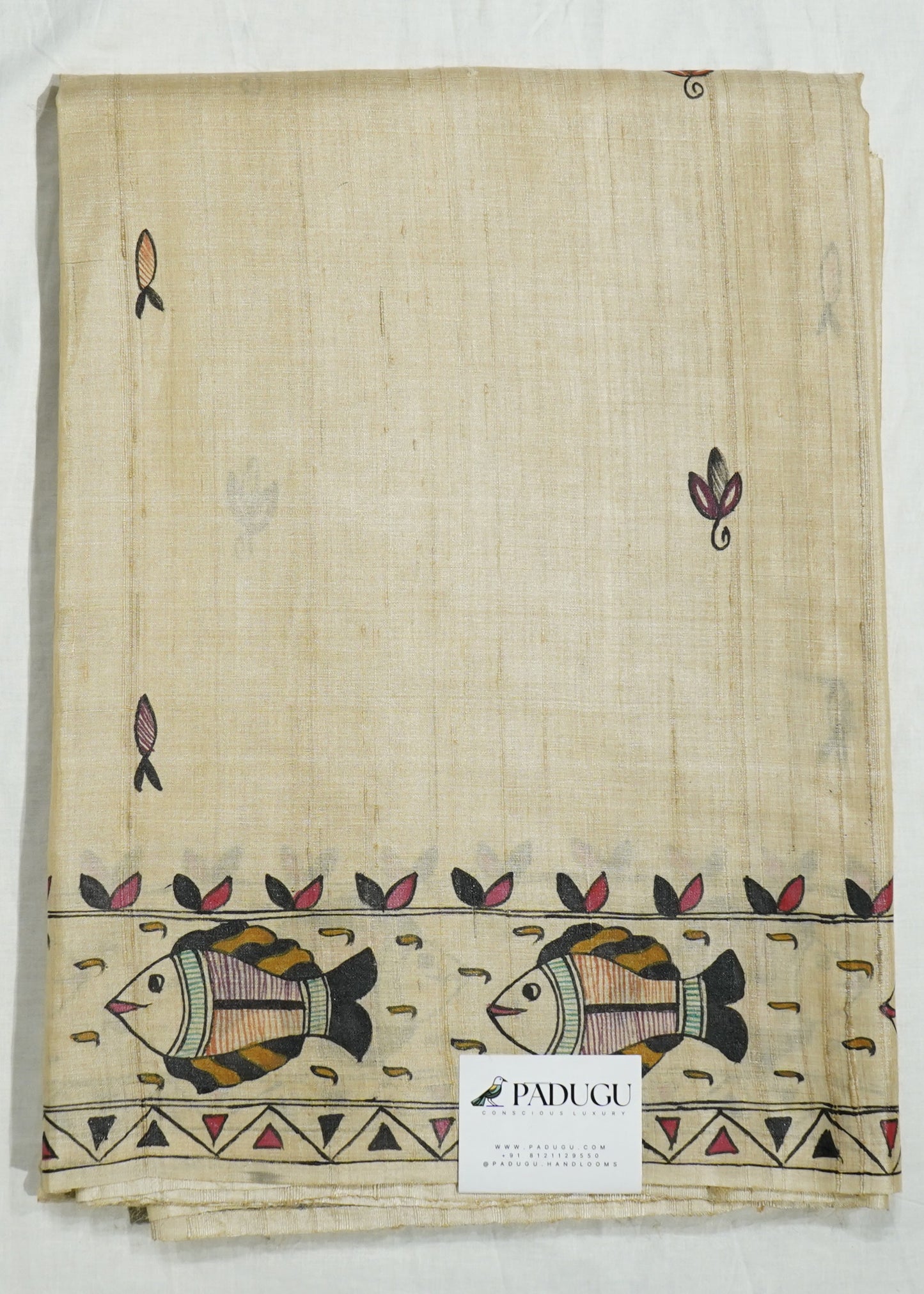 Cream Kosa Tussar Pure Silk Handloom Saree