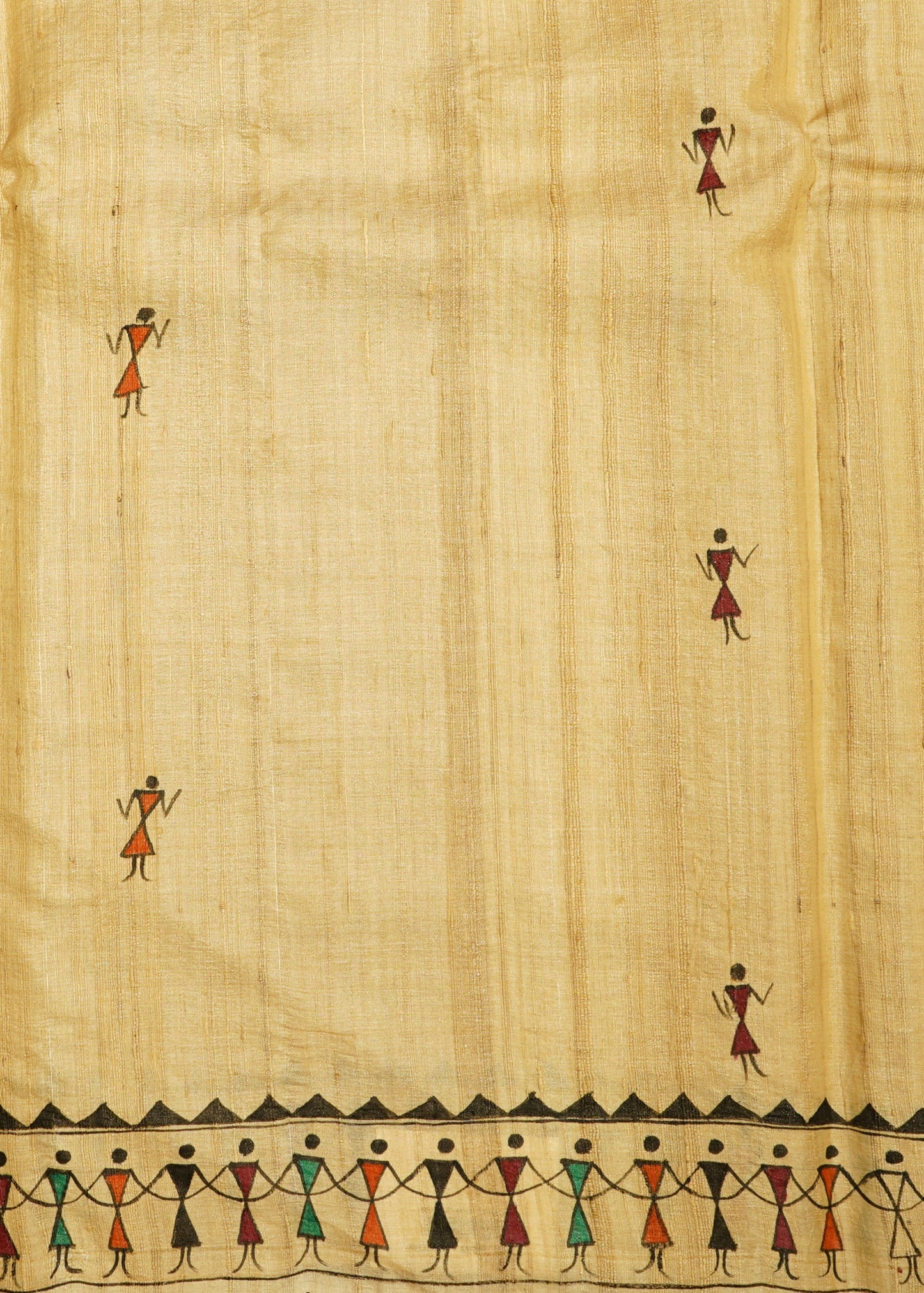 Cream Kosa Checks Tussar Pure Silk Handloom Saree