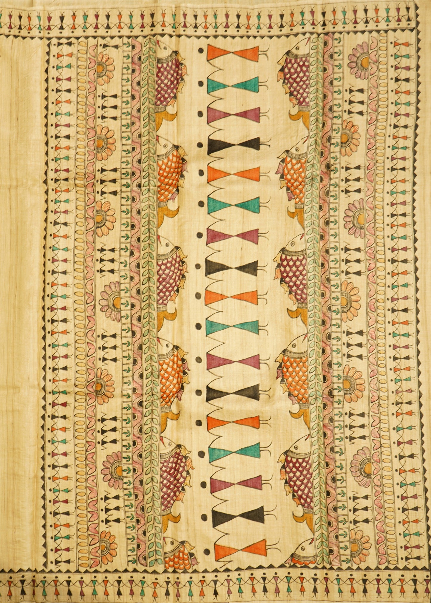 Cream Kosa Checks Tussar Pure Silk Handloom Saree