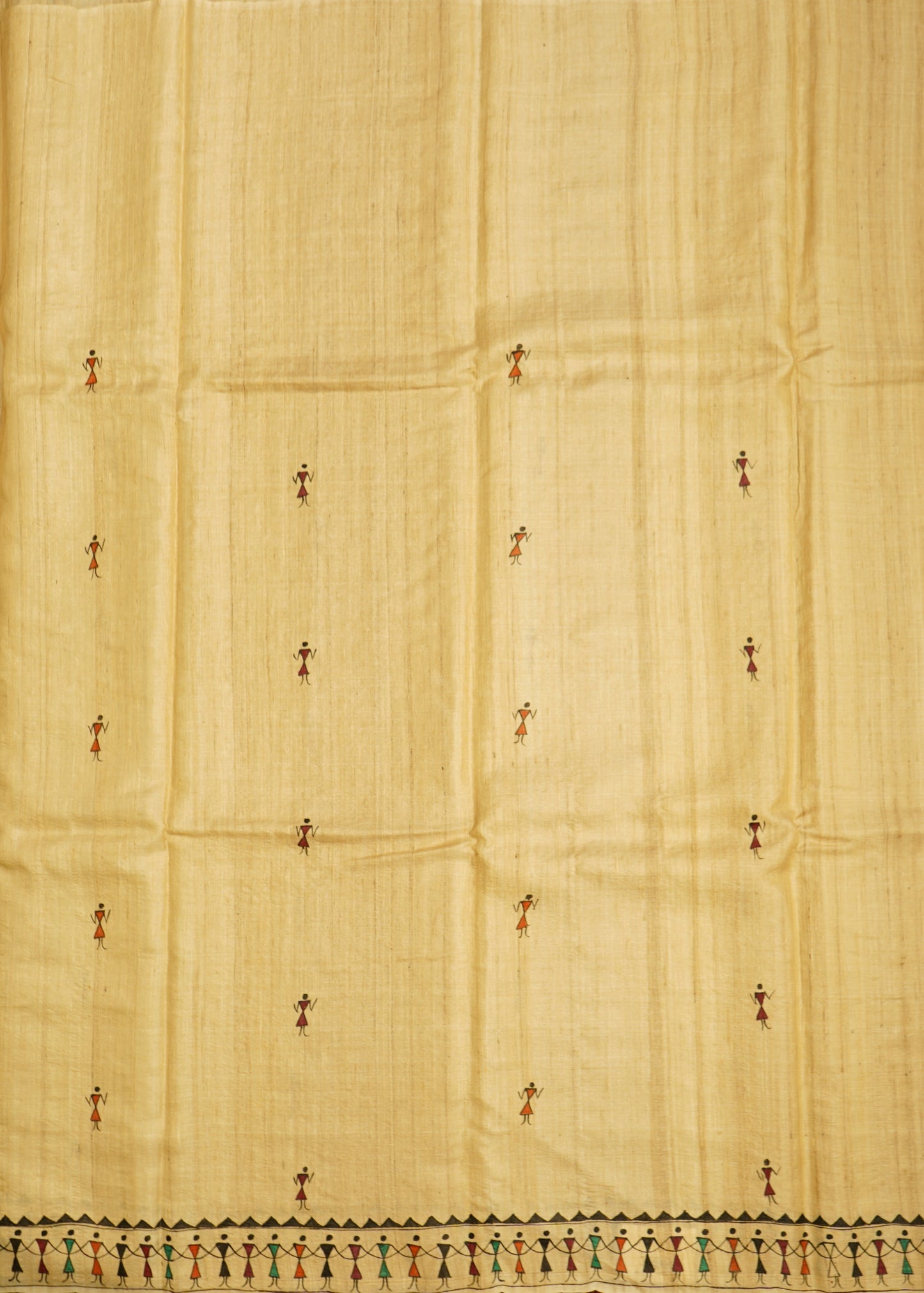 Cream Kosa Checks Tussar Pure Silk Handloom Saree