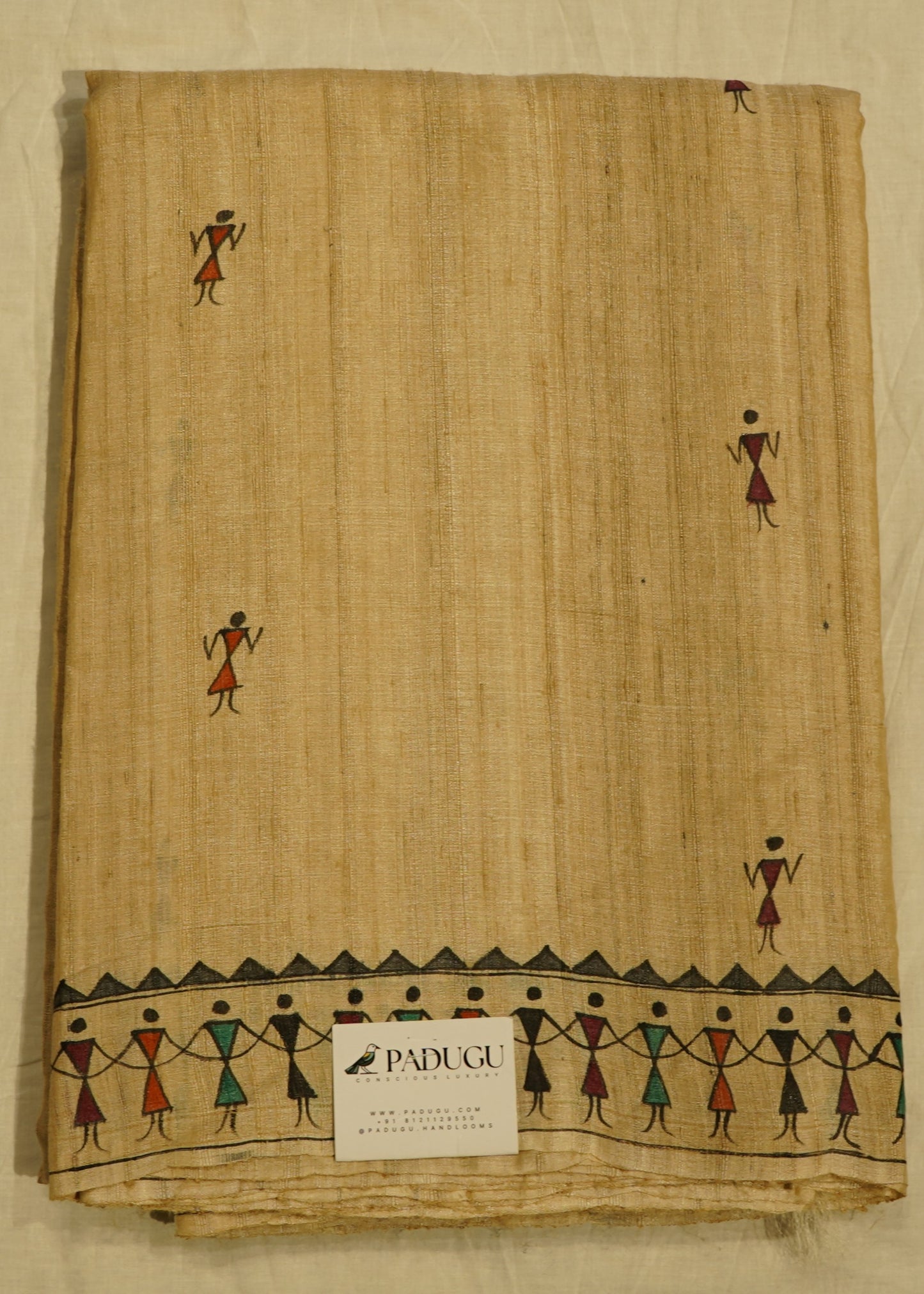 Cream Kosa Checks Tussar Pure Silk Handloom Saree