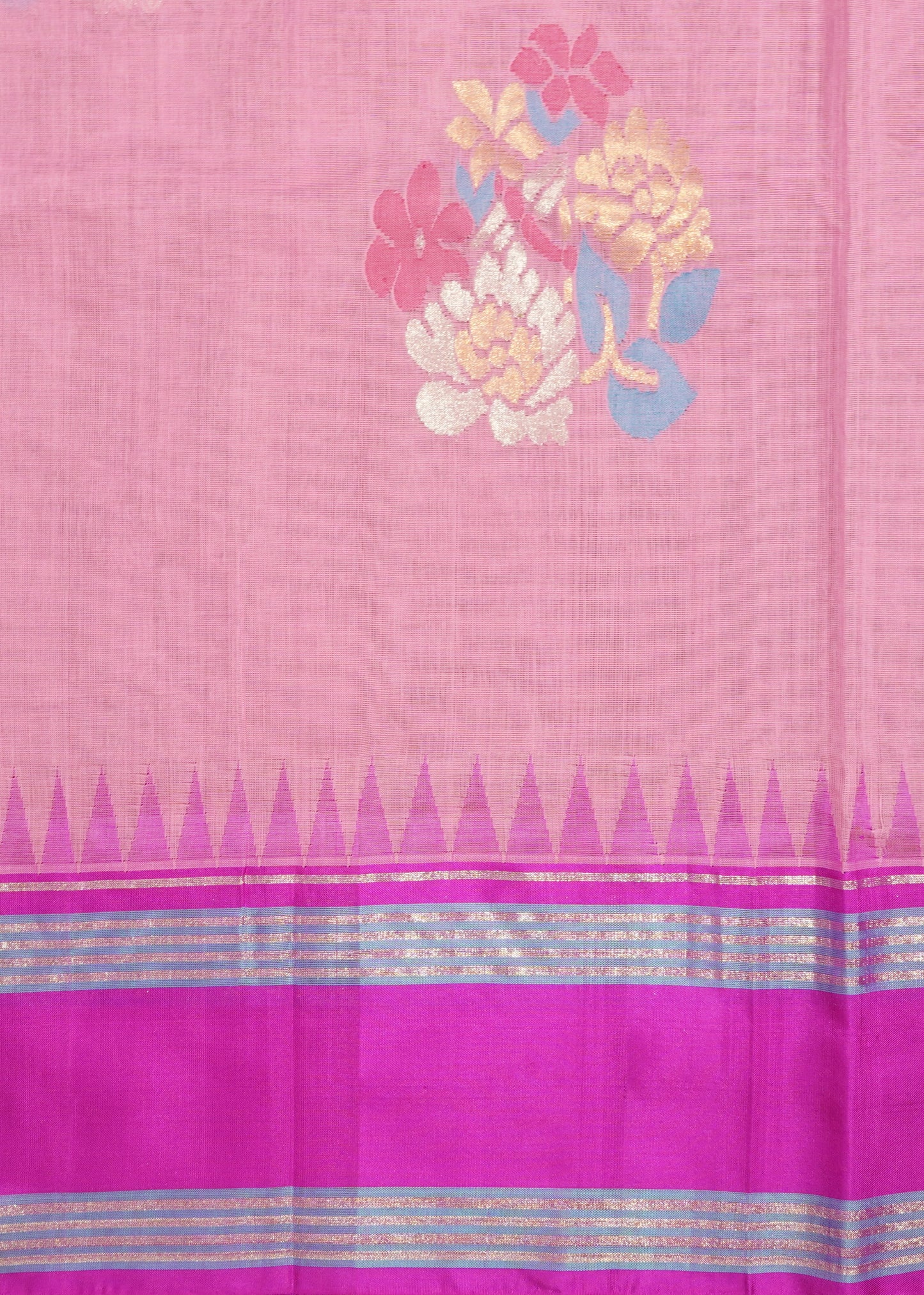 Baby Pink Ponduru All Over Jamdani Buti Pure Cotton Handloom Saree