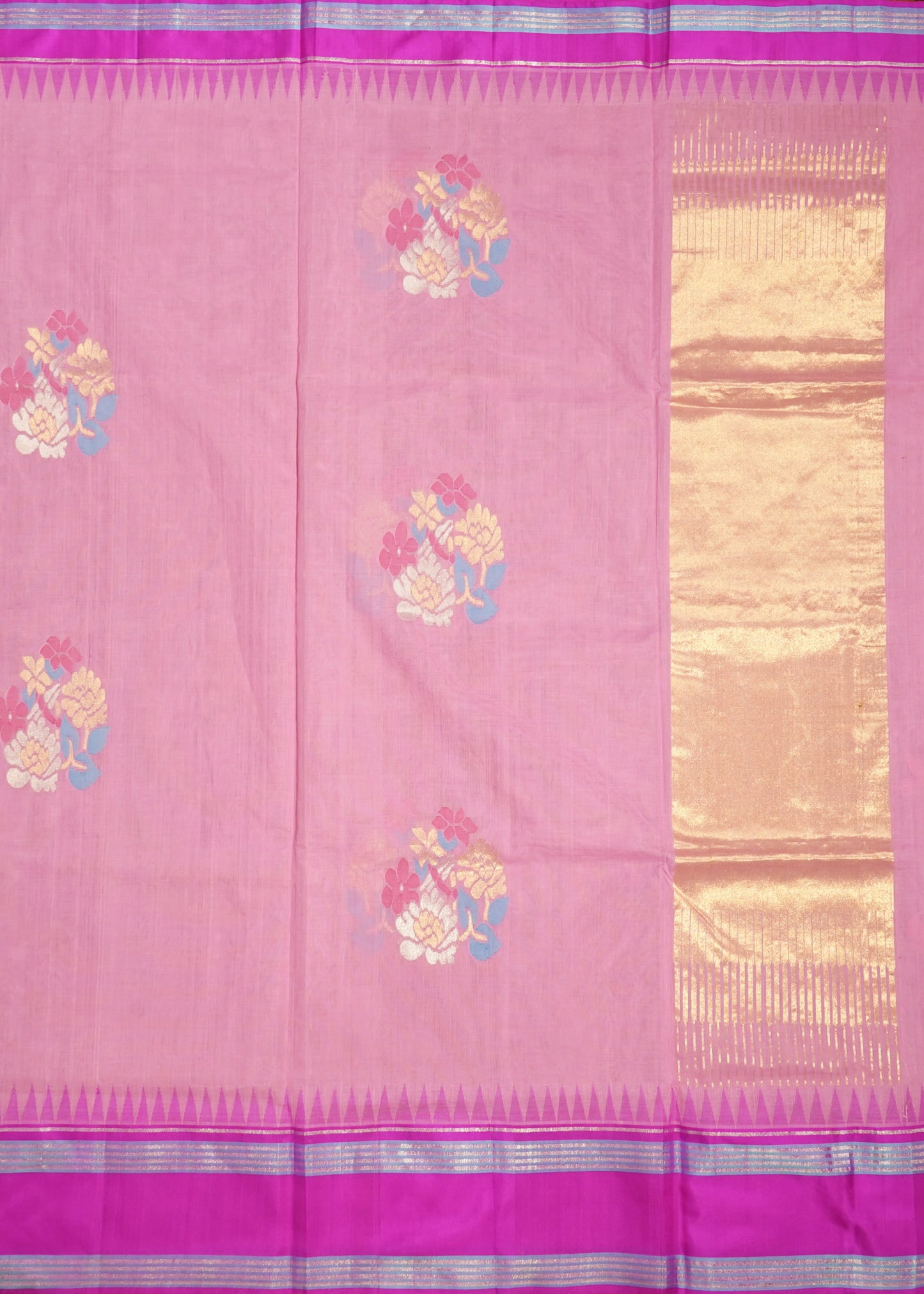 Baby Pink Ponduru All Over Jamdani Buti Pure Cotton Handloom Saree