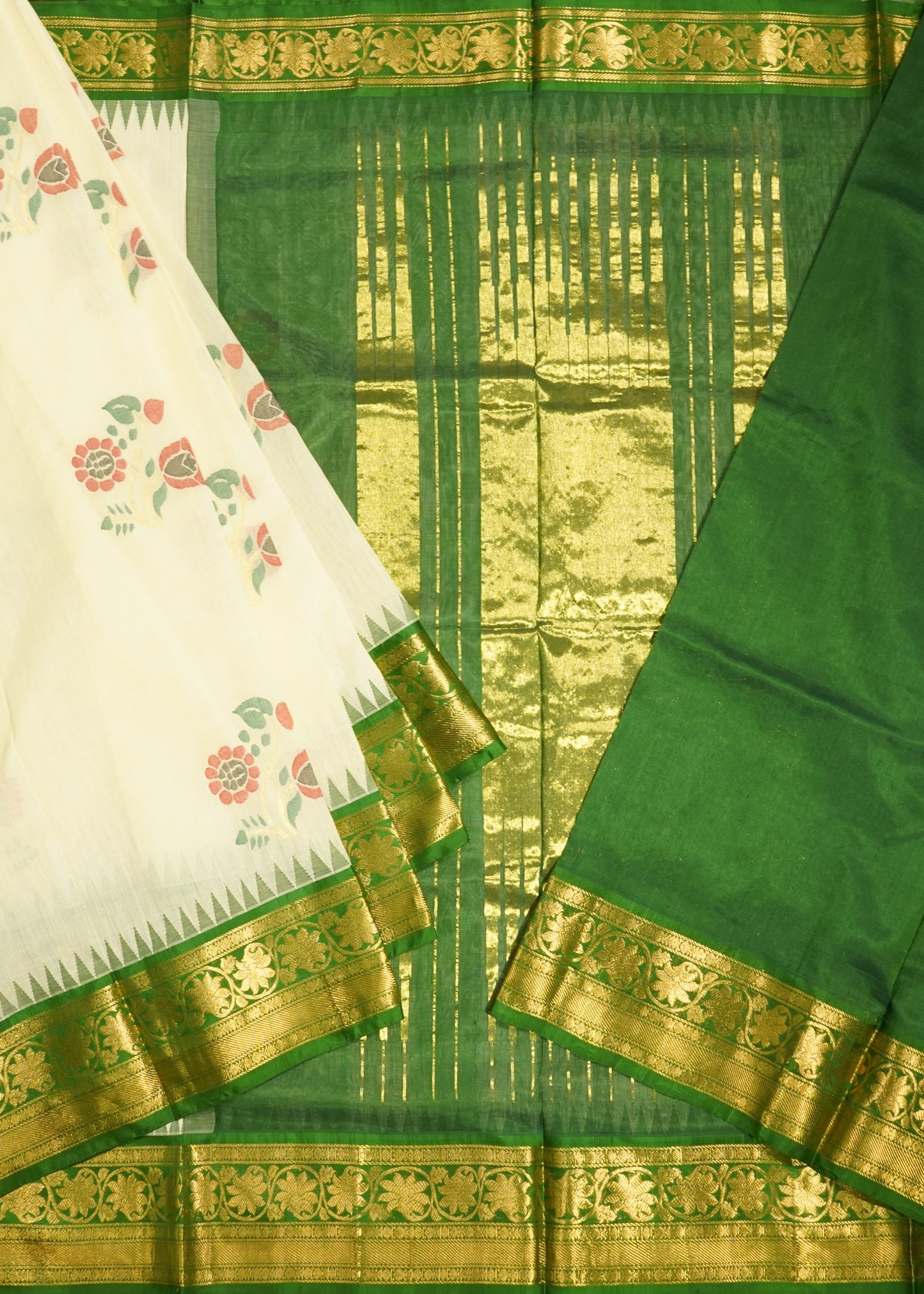 Cream Ponduru All Over Jamdani Buti Pure Cotton Handloom Saree