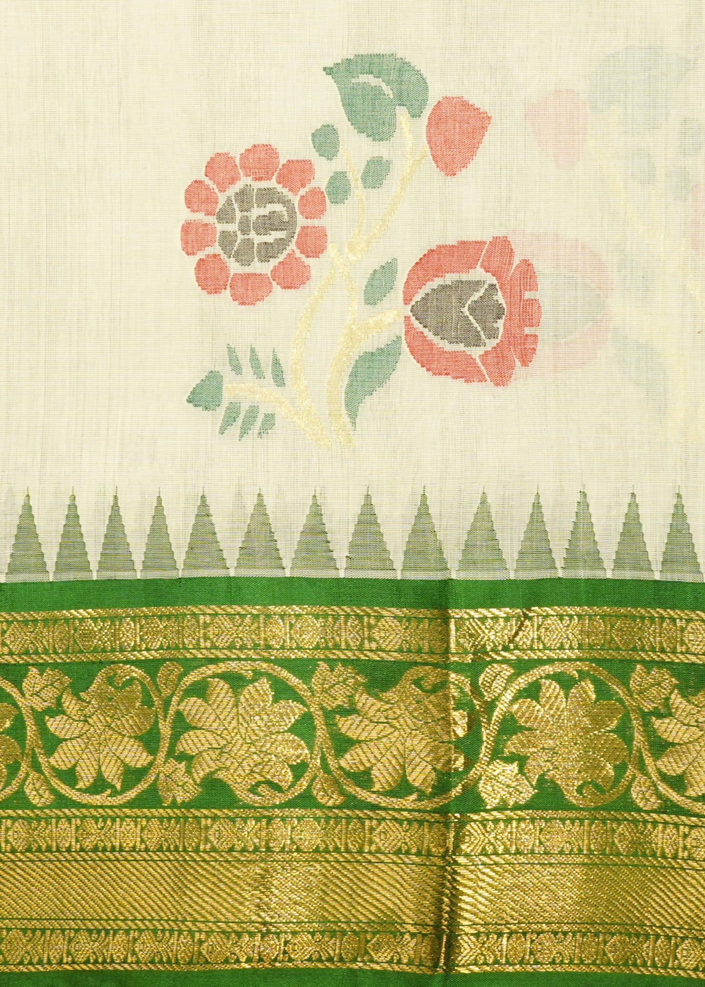 Cream Ponduru All Over Jamdani Buti Pure Cotton Handloom Saree