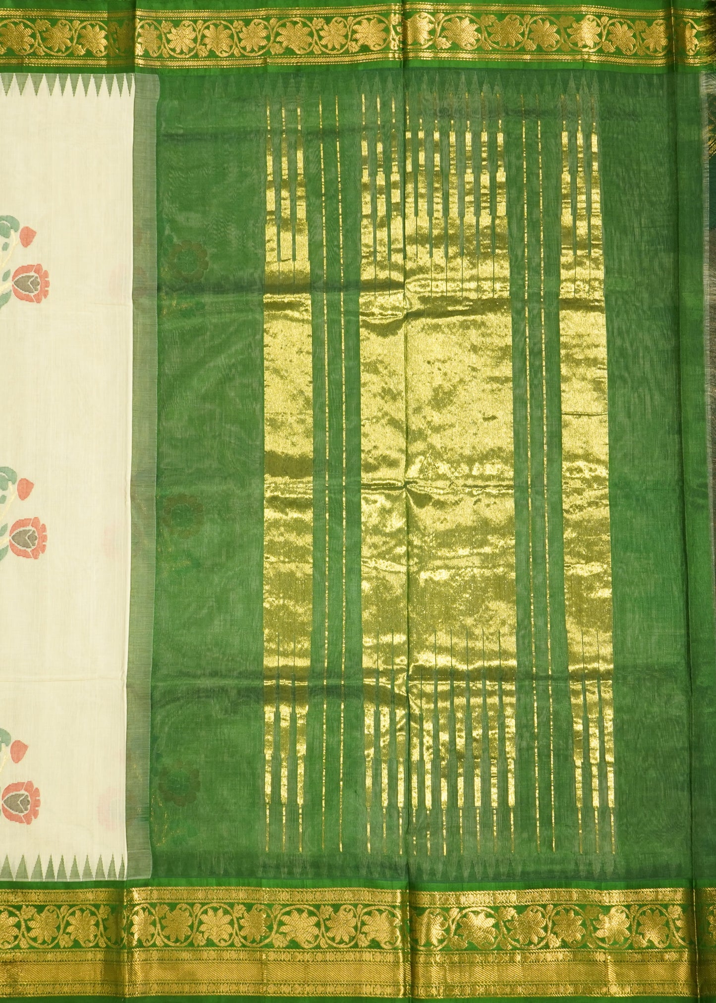 Cream Ponduru All Over Jamdani Buti Pure Cotton Handloom Saree
