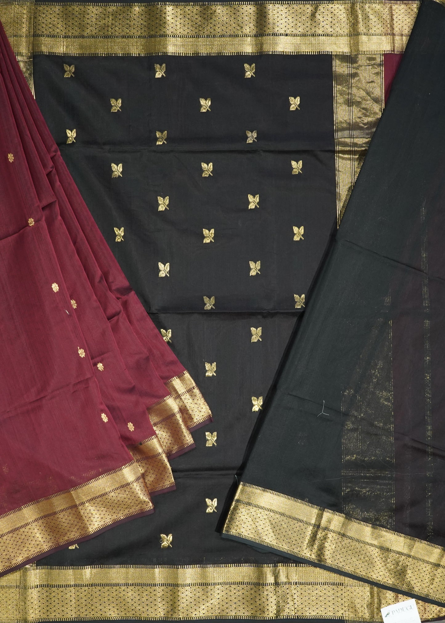 Maroon Maheshwari Zari Buti Pure Cotton silk Handloom Saree