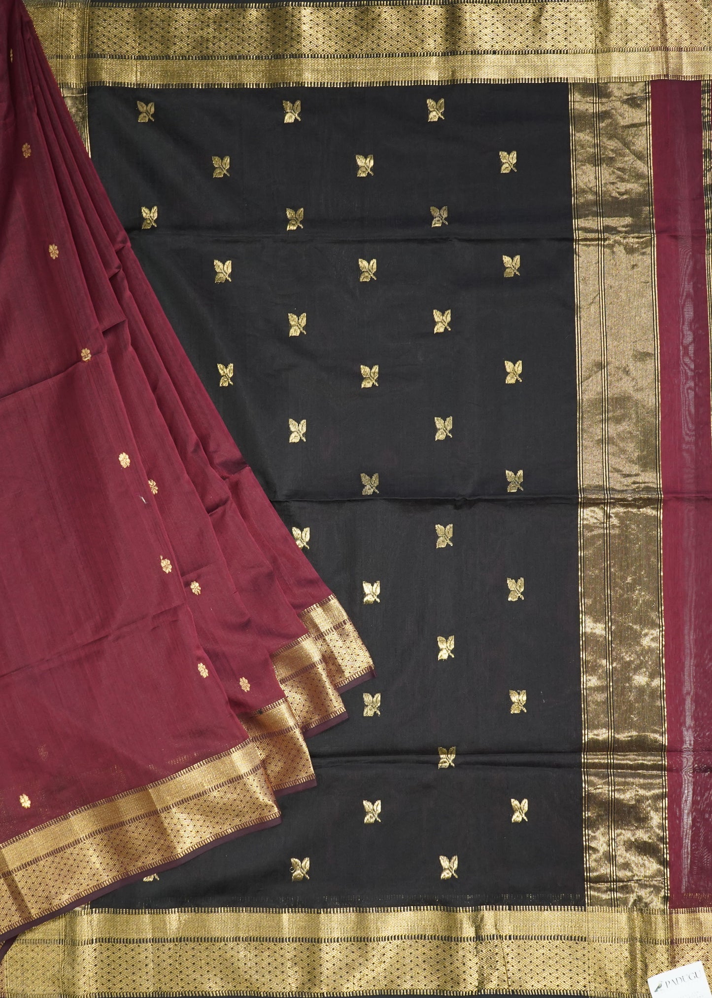 Maroon Maheshwari Zari Buti Pure Cotton silk Handloom Saree