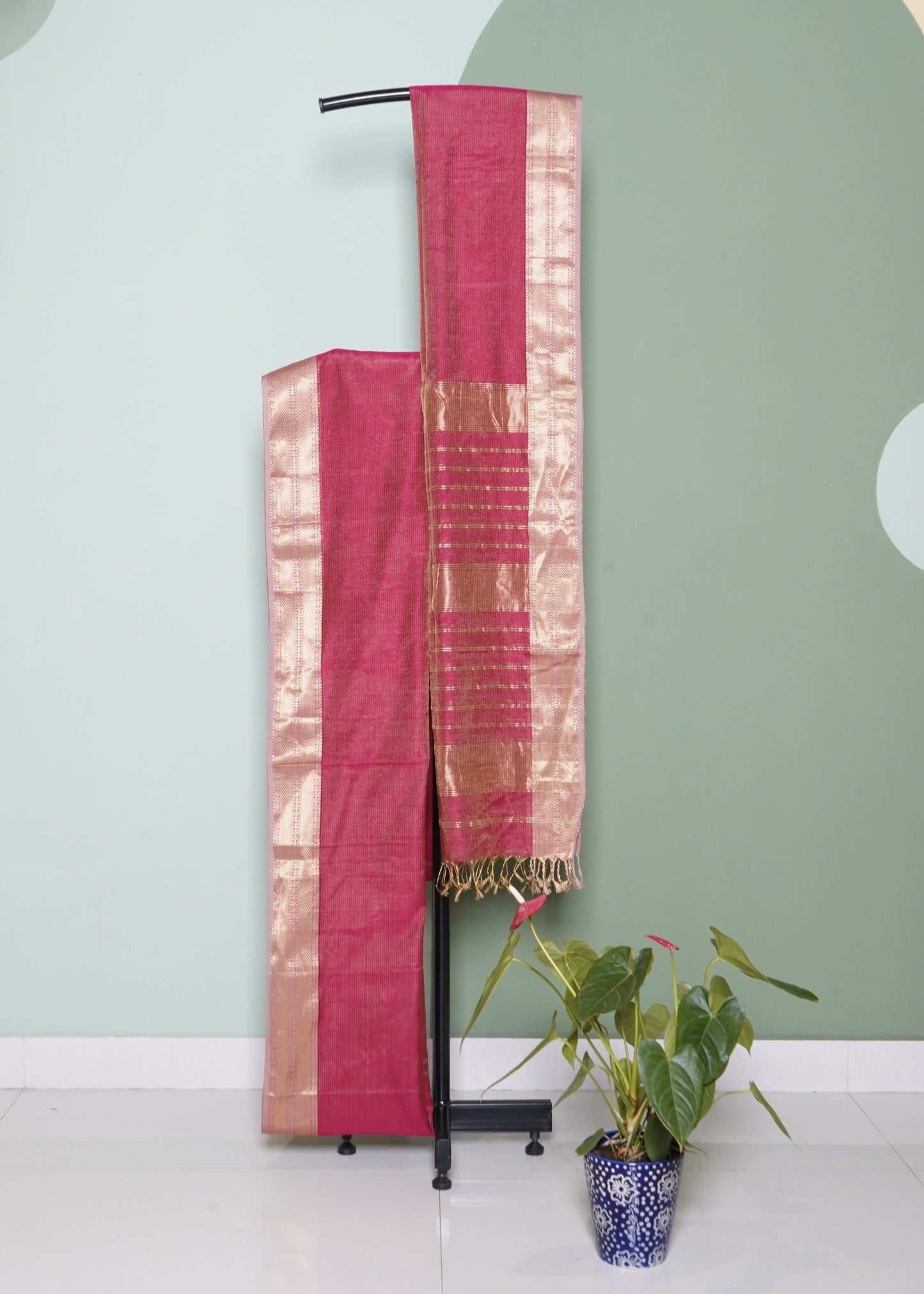 Wine Maheshwari Tissue Pure Cotton silk Handloom Saree