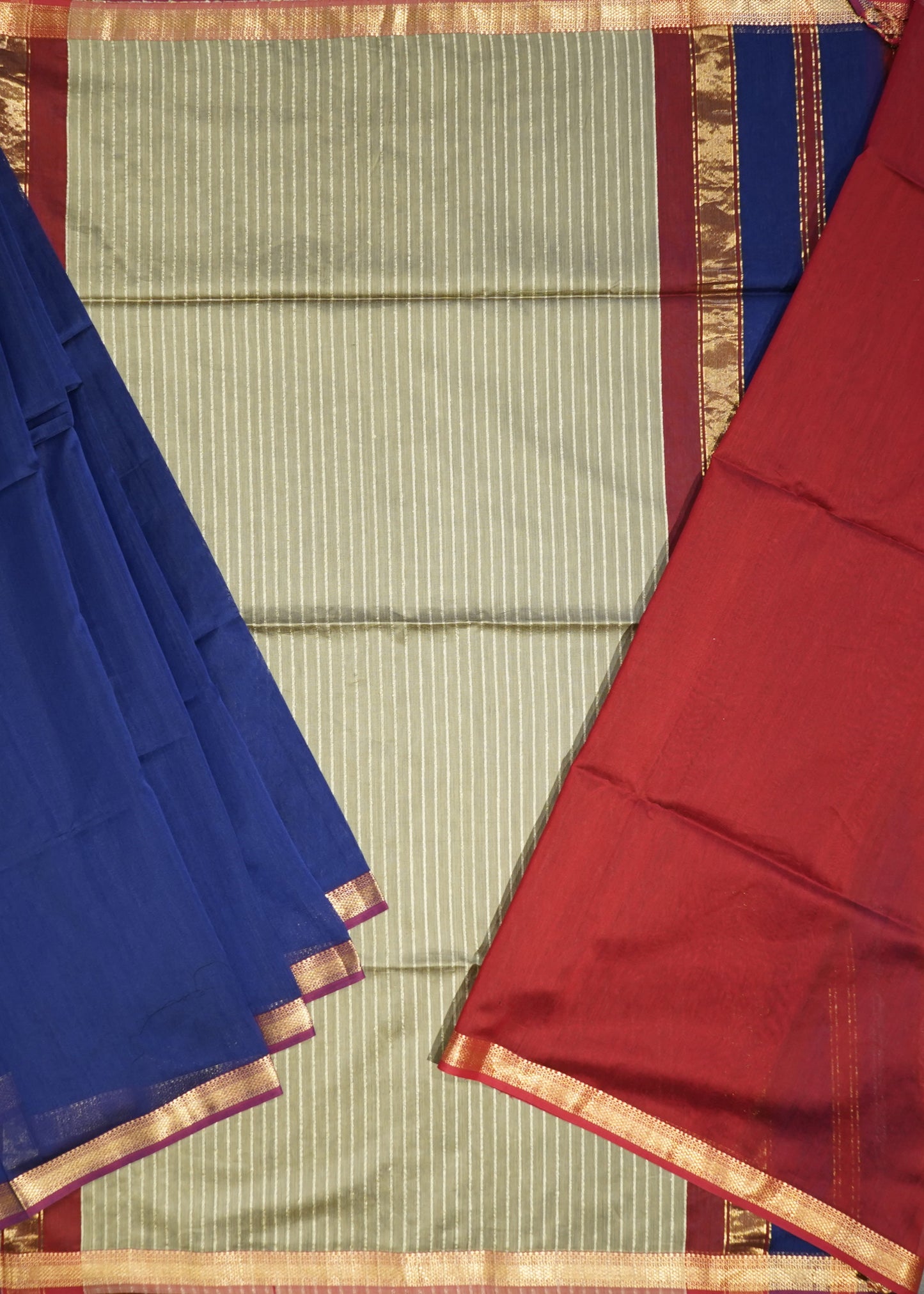 Blue Maheshwari Jute Pallu Pure Cotton silk Handloom Saree