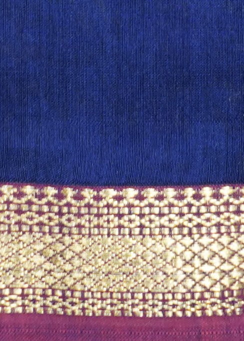 Blue Maheshwari Jute Pallu Pure Cotton silk Handloom Saree