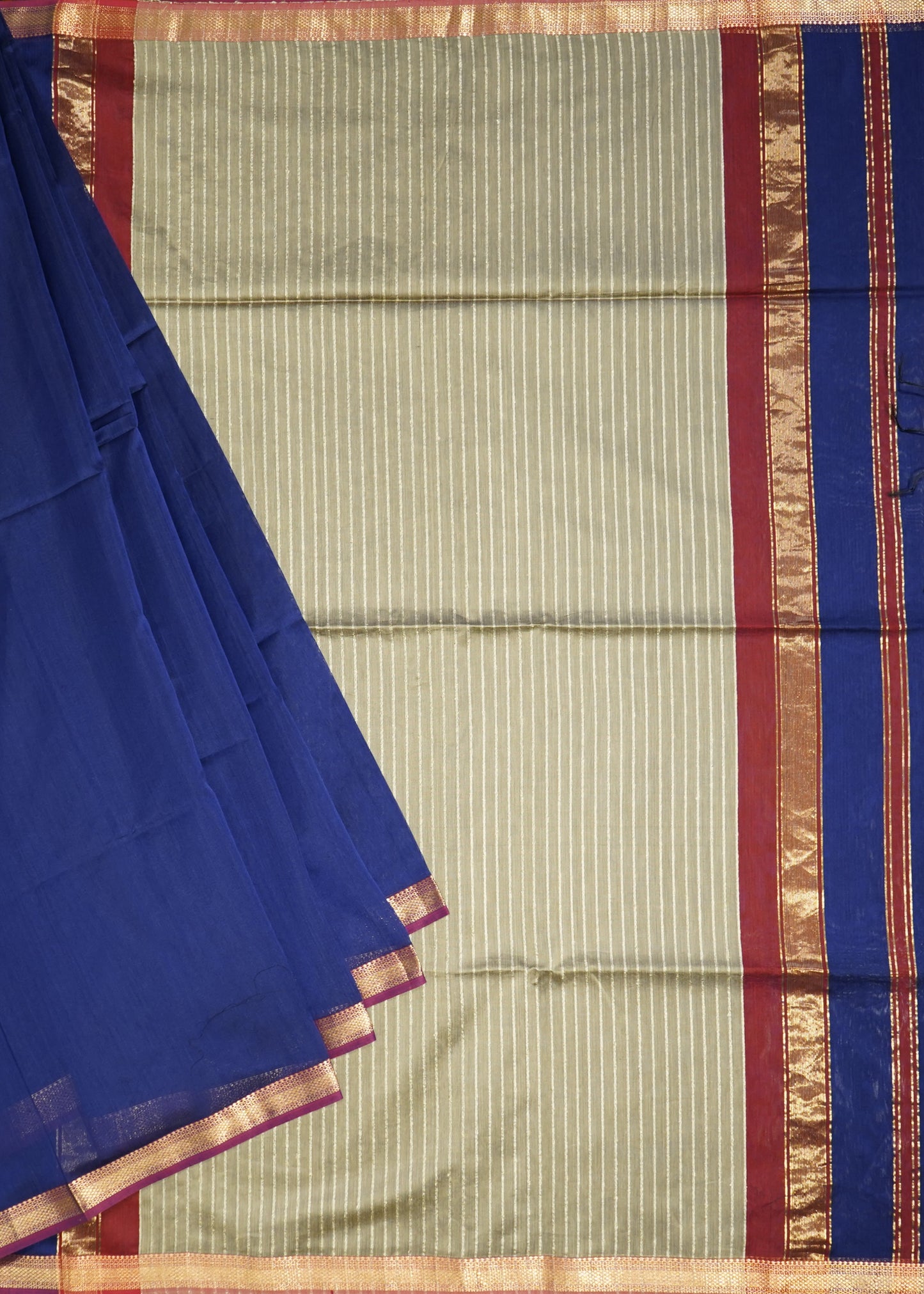 Blue Maheshwari Jute Pallu Pure Cotton silk Handloom Saree