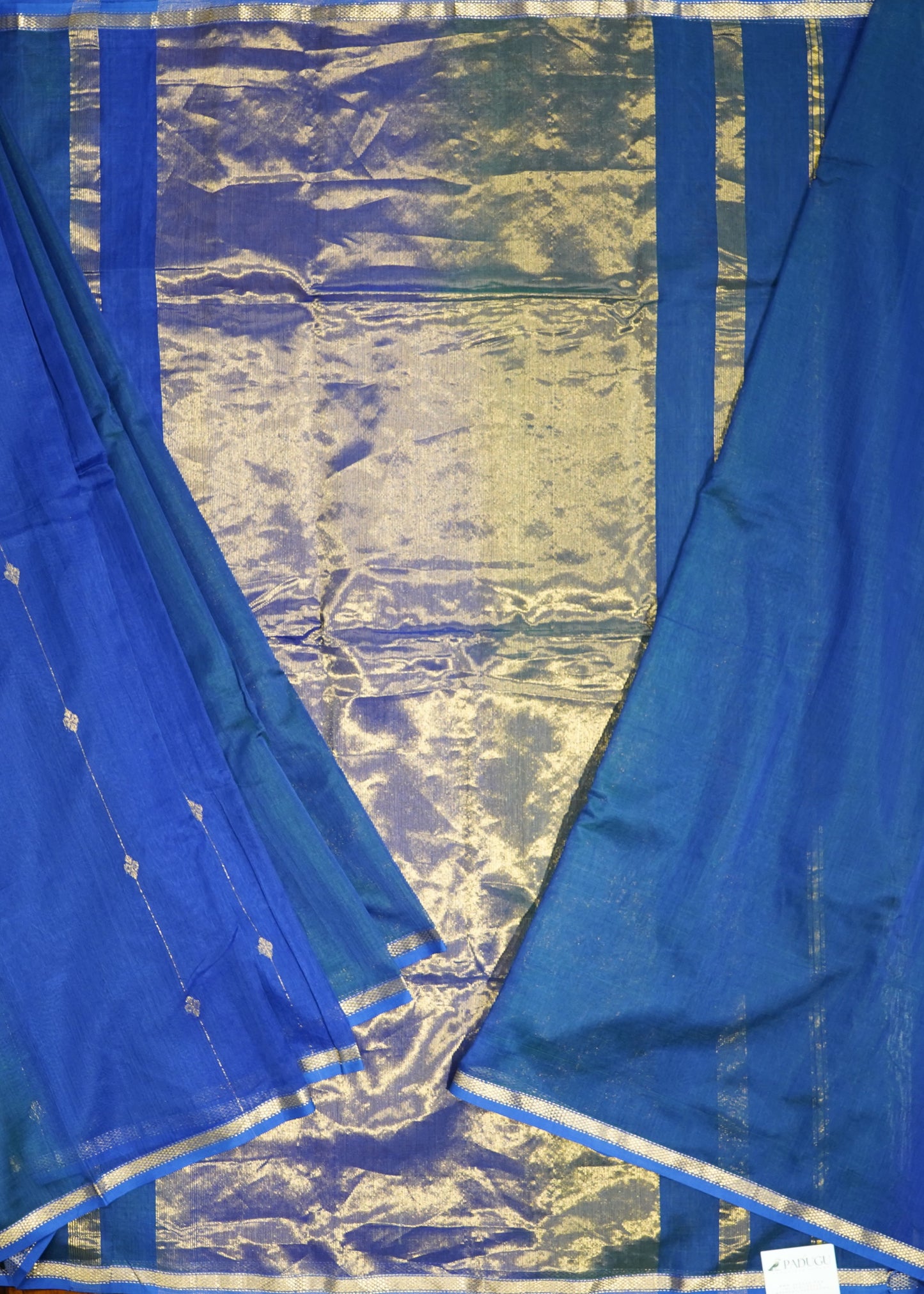 Blue Maheshwari Tissue Pallu Pure Cotton silk Handloom Saree