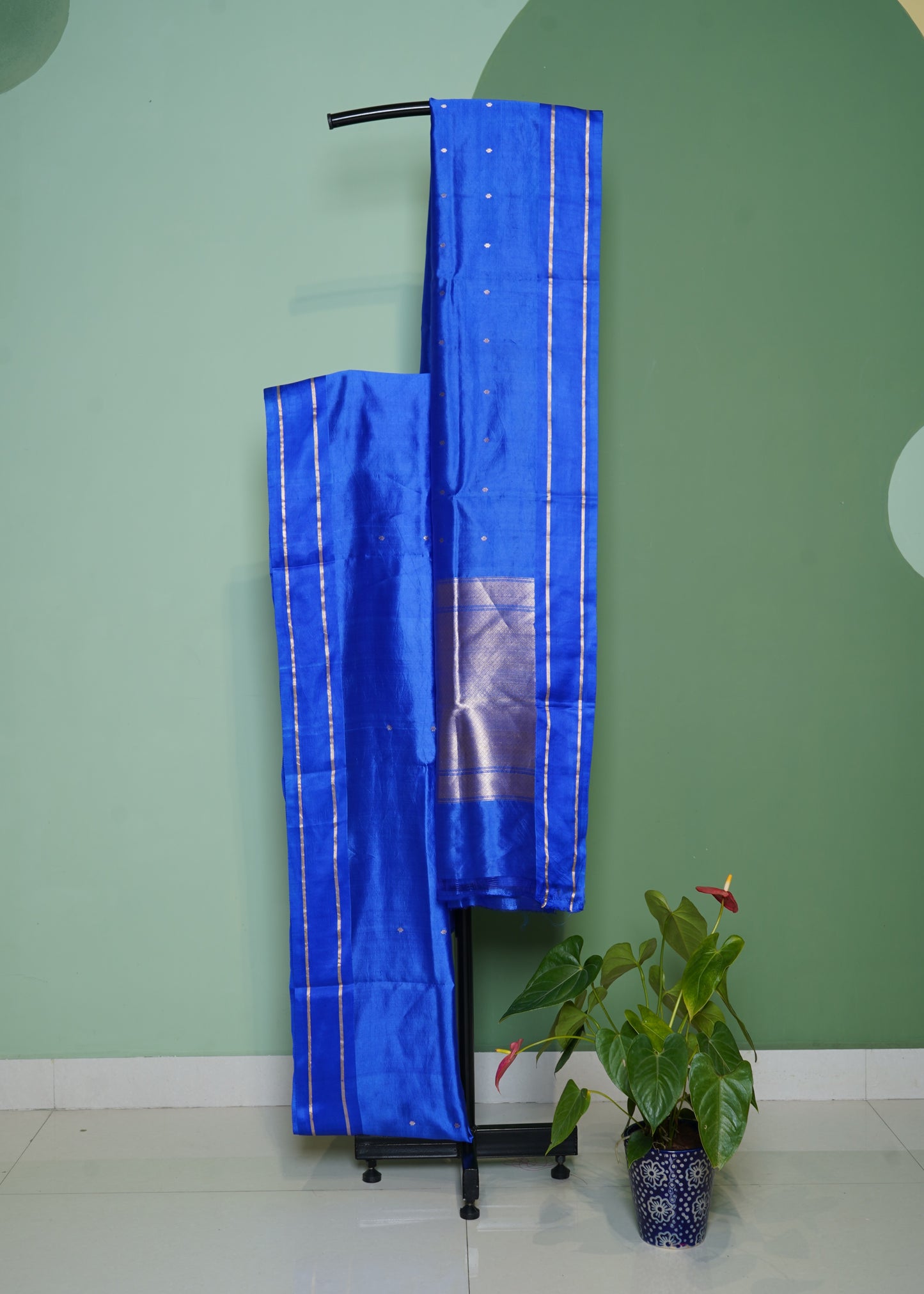 Rama Blue Banaras Iktara Katan Silk Pure Handloom Saree