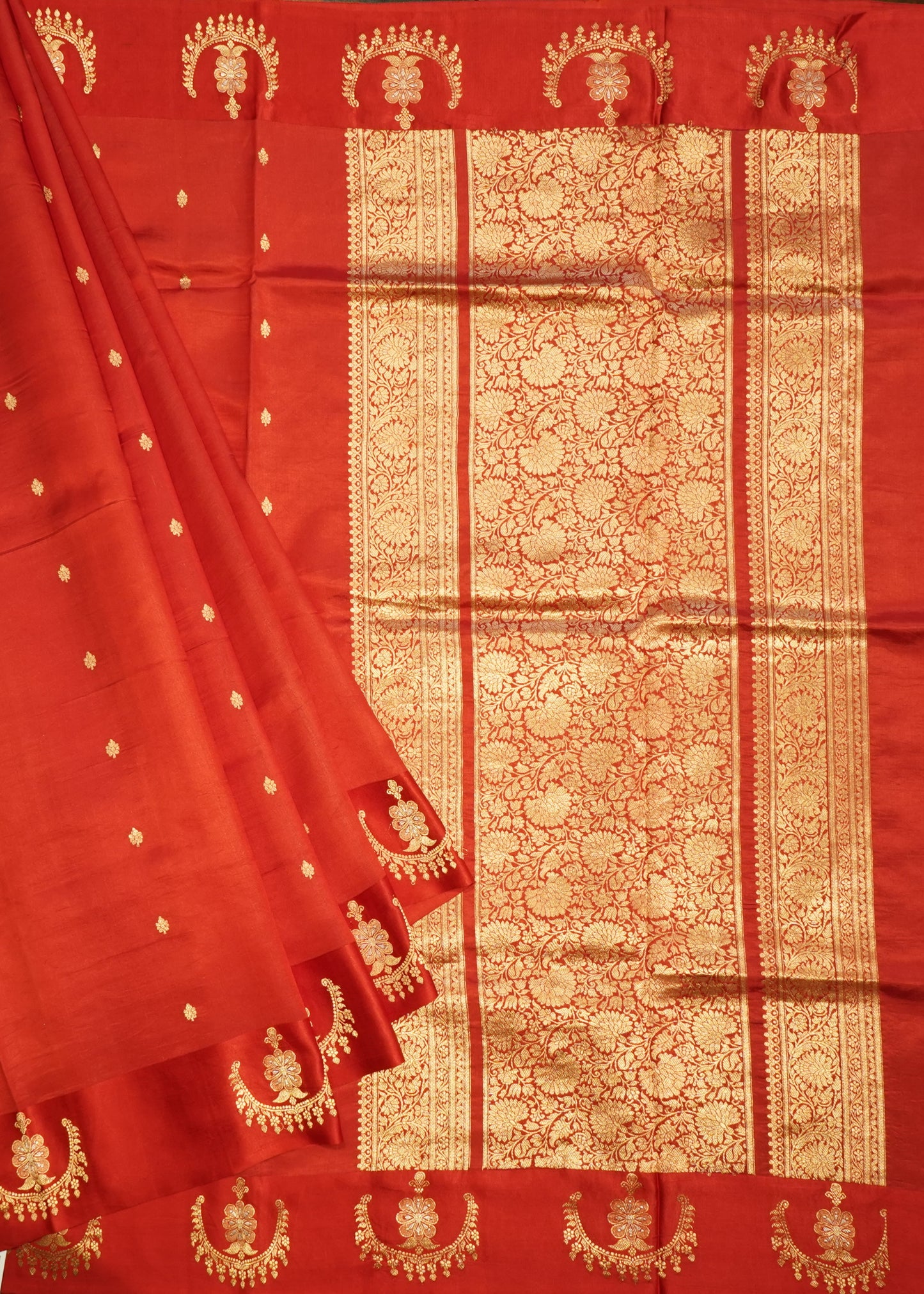 Red Banaras Iktara Katan Pure Silk Handloom Saree
