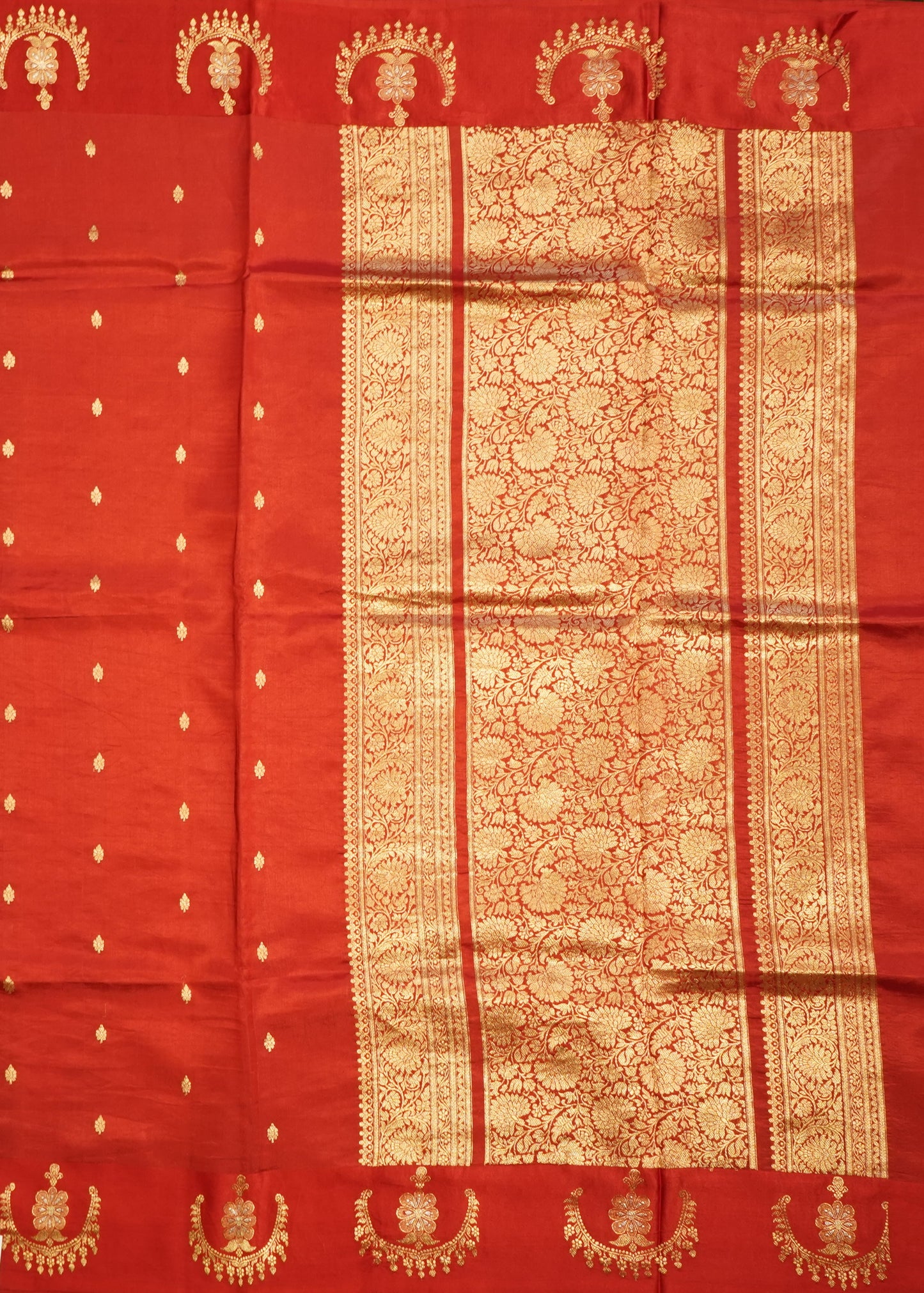 Red Banaras Iktara Katan Pure Silk Handloom Saree