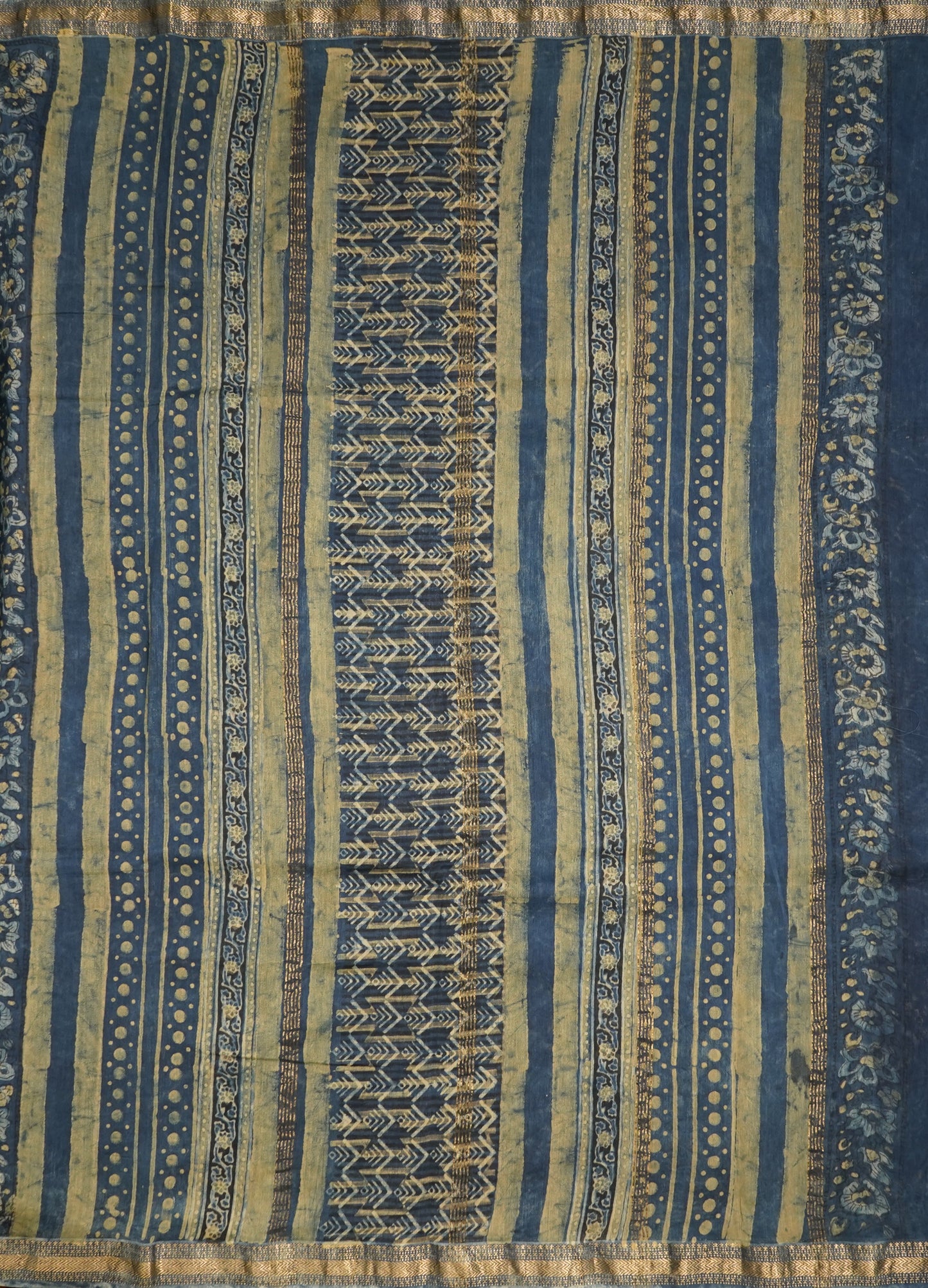Navy Blue Maheshwari Ajrakh Pure Cotton silk Handloom Saree