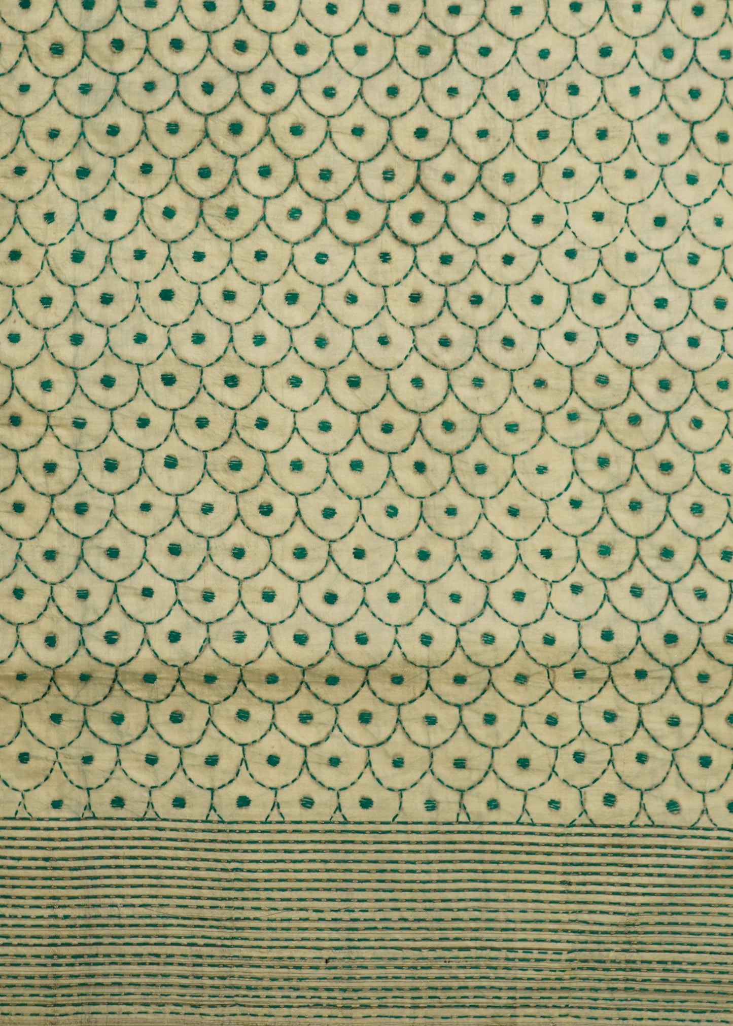 Cream Bengal Kantha Jalchuri Pure Silk Handloom Saree
