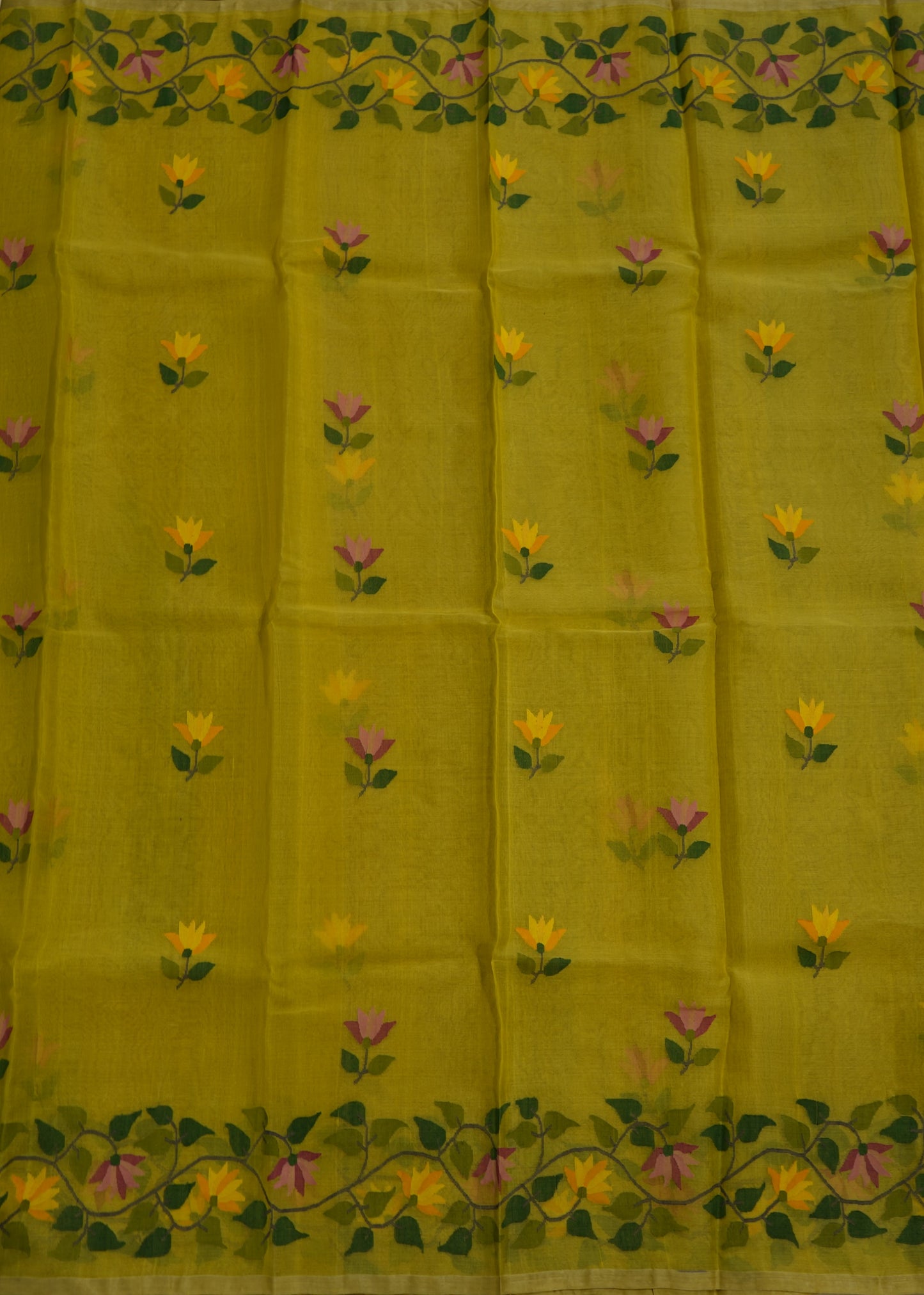 Yellow Bengal All Over Jamdani Pure Silk Handloom Saree