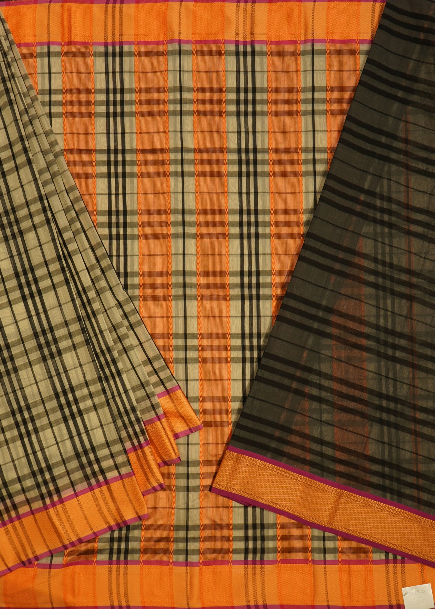 Black Chanderi Checks Pure Silk Handloom Saree