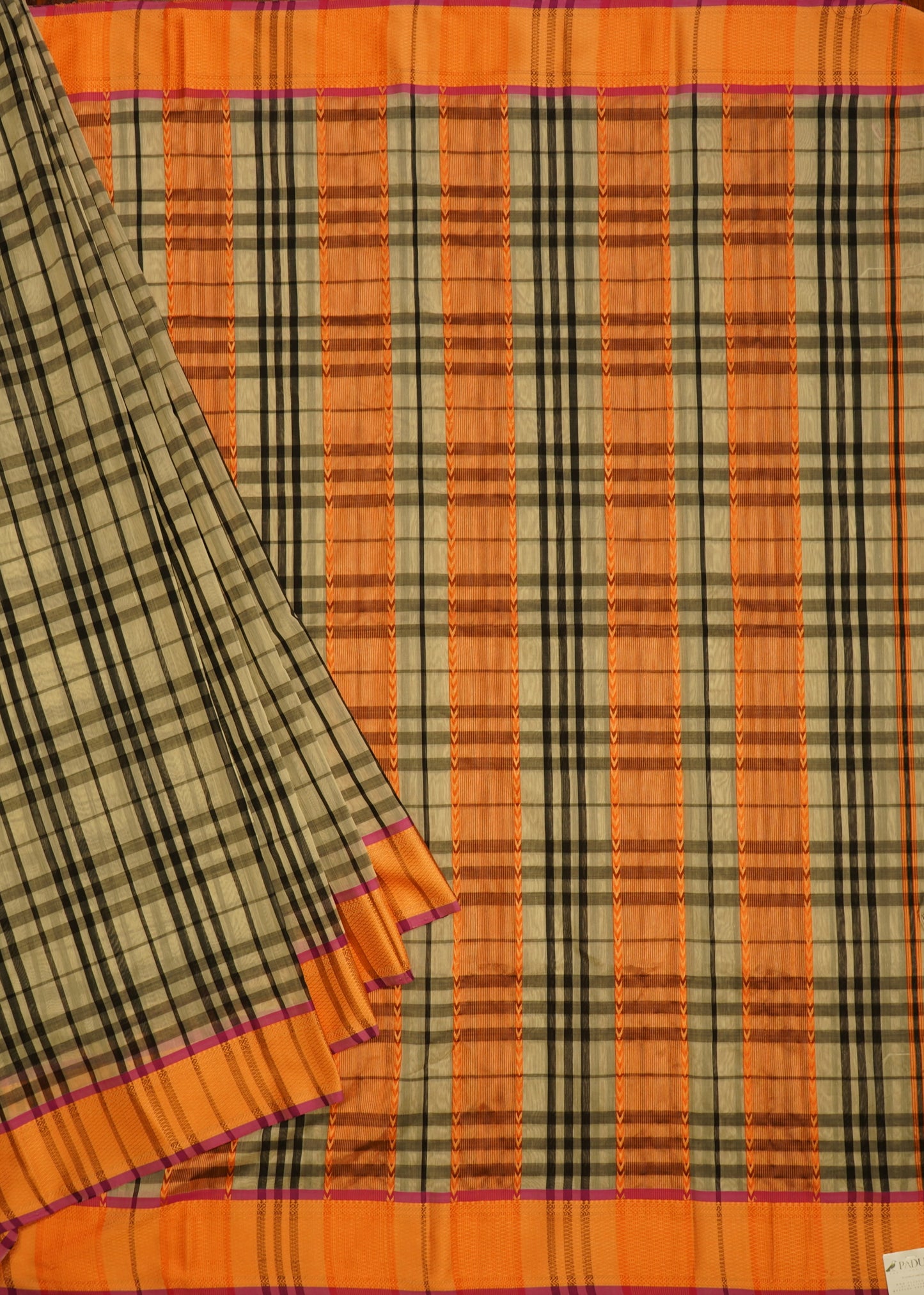 Black Chanderi Checks Pure Silk Handloom Saree