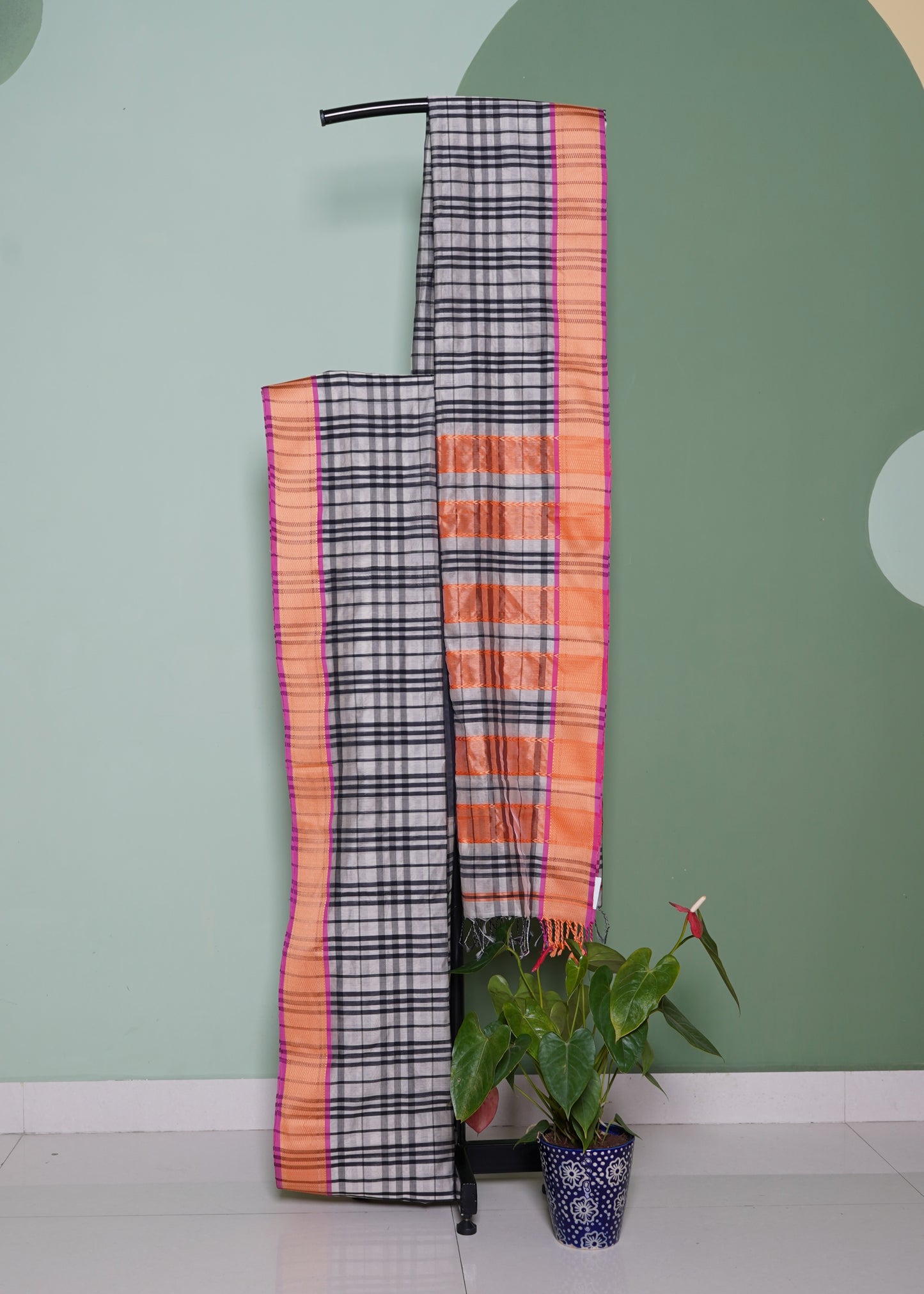 Black Chanderi Checks Pure Silk Handloom Saree