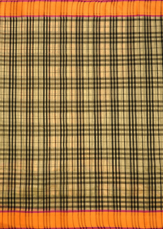 Black Chanderi Checks Pure Silk Handloom Saree