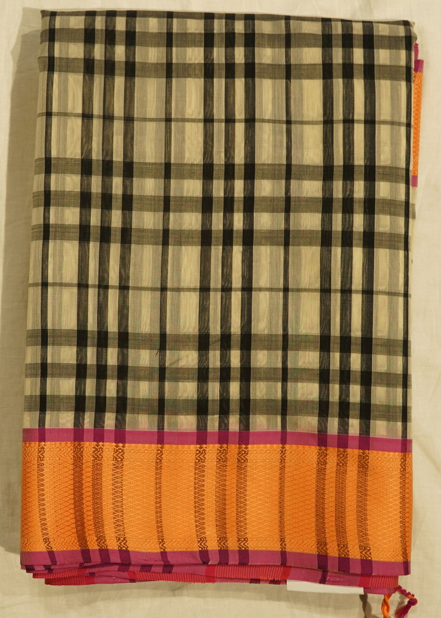 Black Chanderi Checks Pure Silk Handloom Saree
