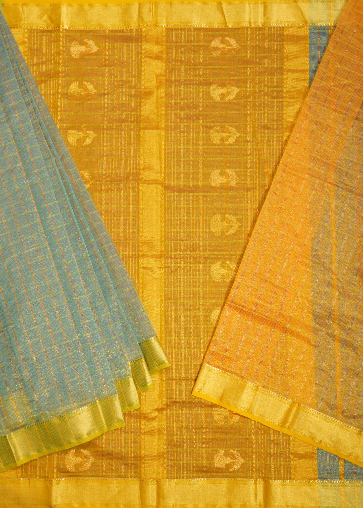 Rama Blue Chanderi Tissue Pure Silk Handloom Saree