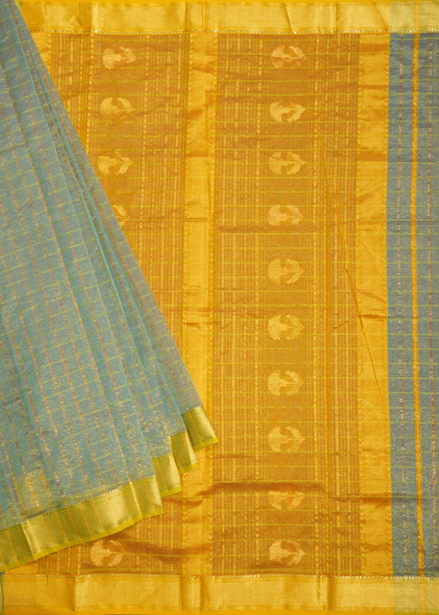 Rama Blue Chanderi Tissue Pure Silk Handloom Saree
