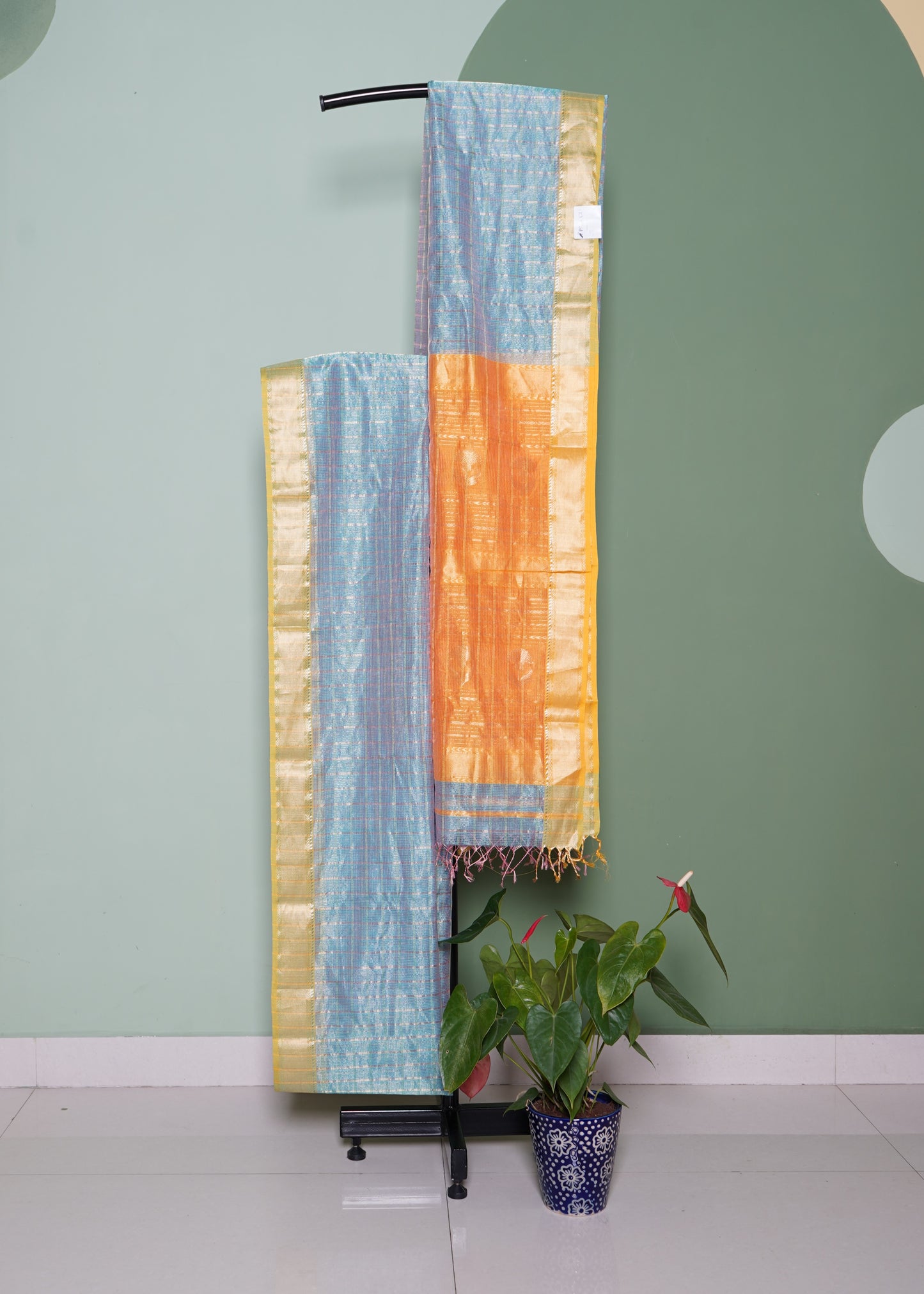 Rama Blue Chanderi Tissue Pure Silk Handloom Saree