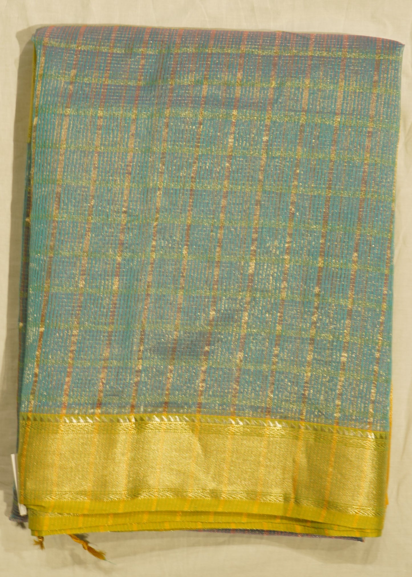 Rama Blue Chanderi Tissue Pure Silk Handloom Saree