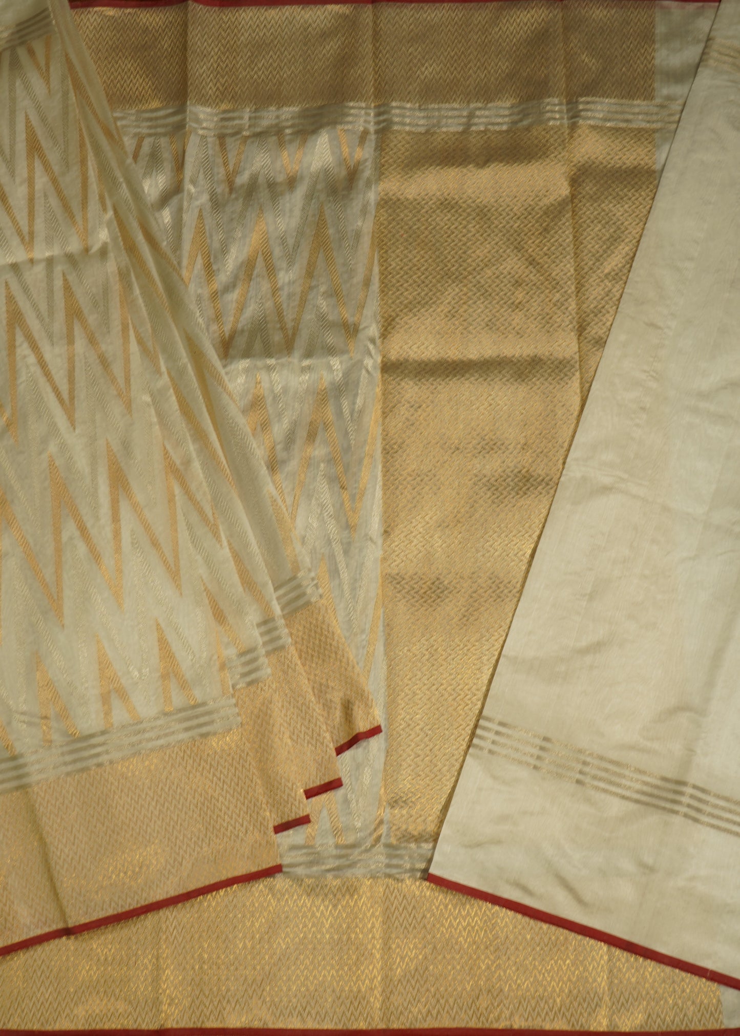 White Chanderi Zari buti Pure Silk Handloom Saree