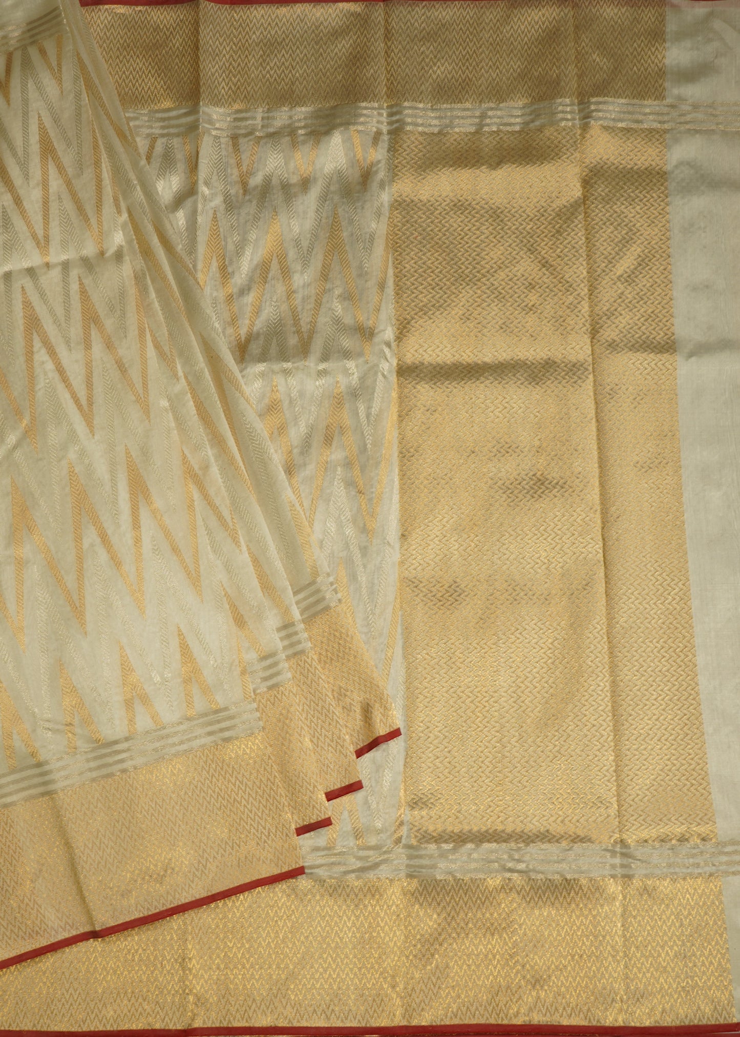 White Chanderi Zari buti Pure Silk Handloom Saree