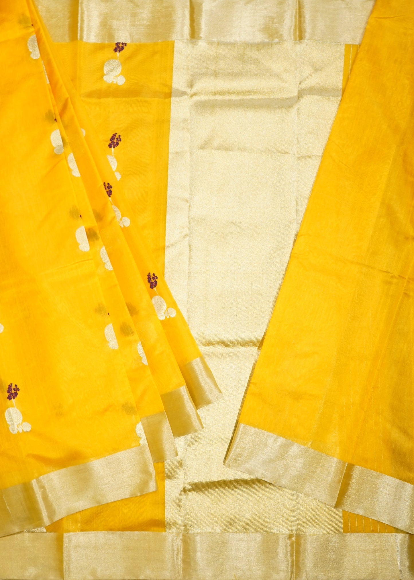 Yellow Chanderi Eknali Buti Pure Silk Handloom Saree