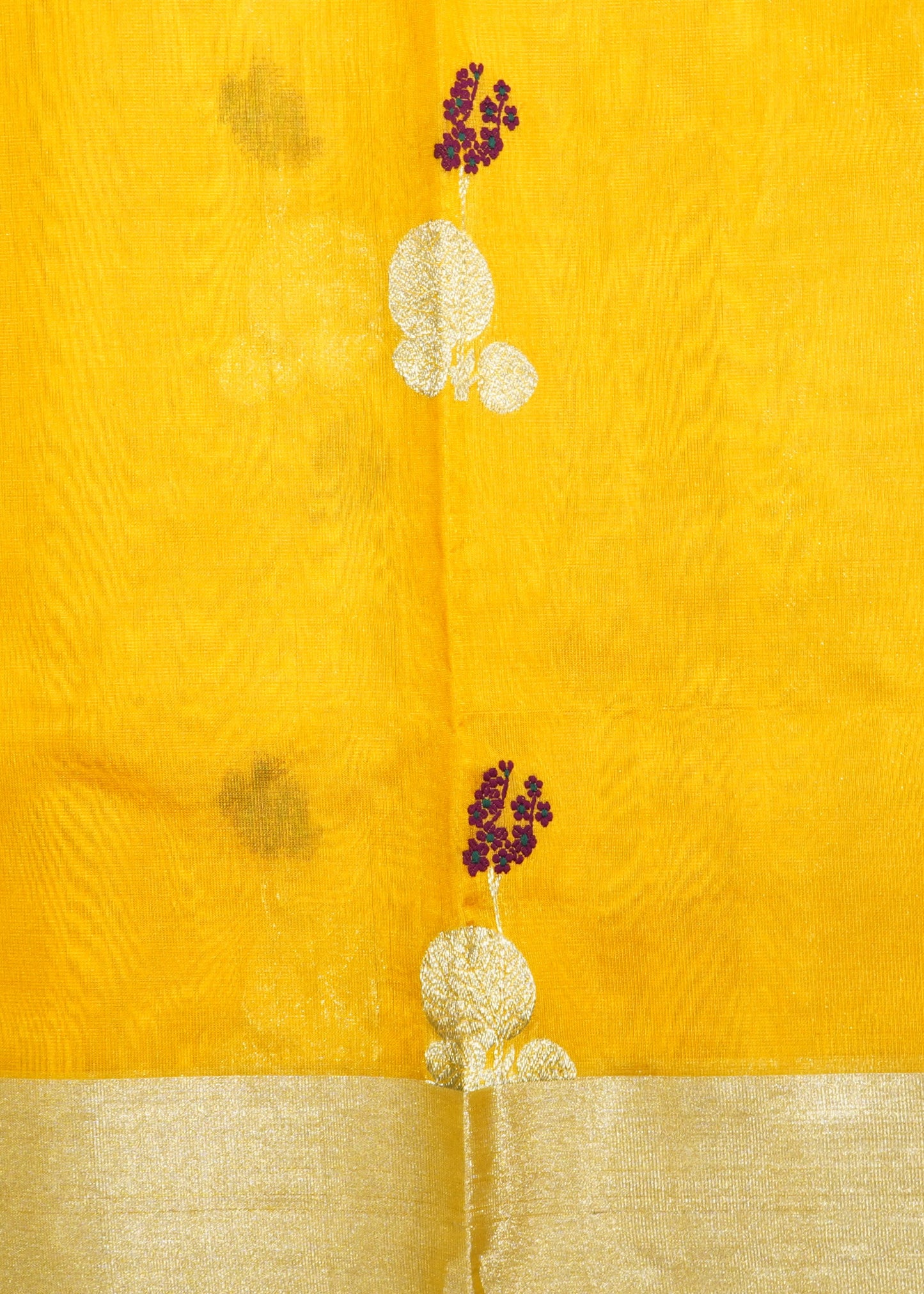 Yellow Chanderi Eknali Buti Pure Silk Handloom Saree