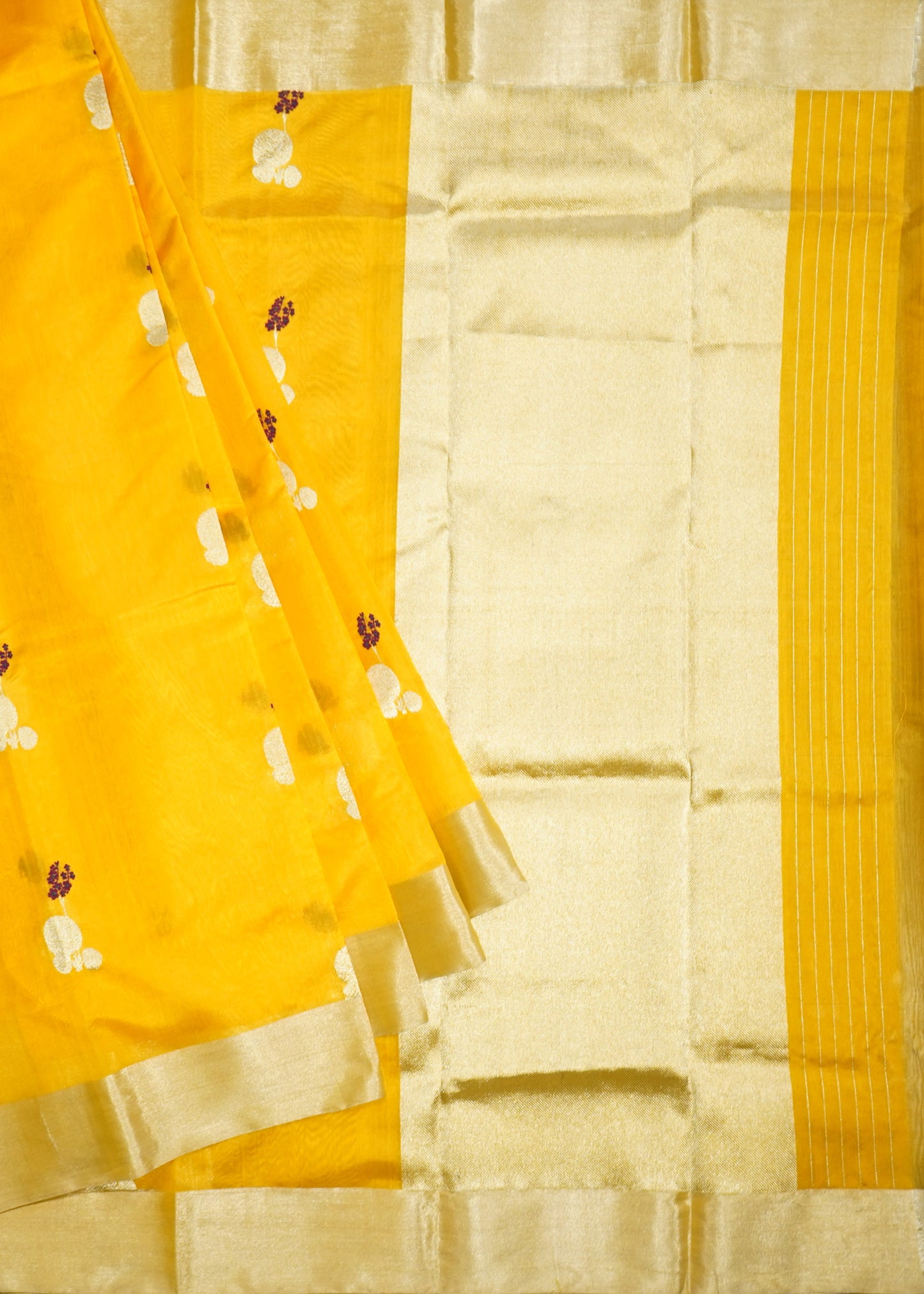 Yellow Chanderi Eknali Buti Pure Silk Handloom Saree